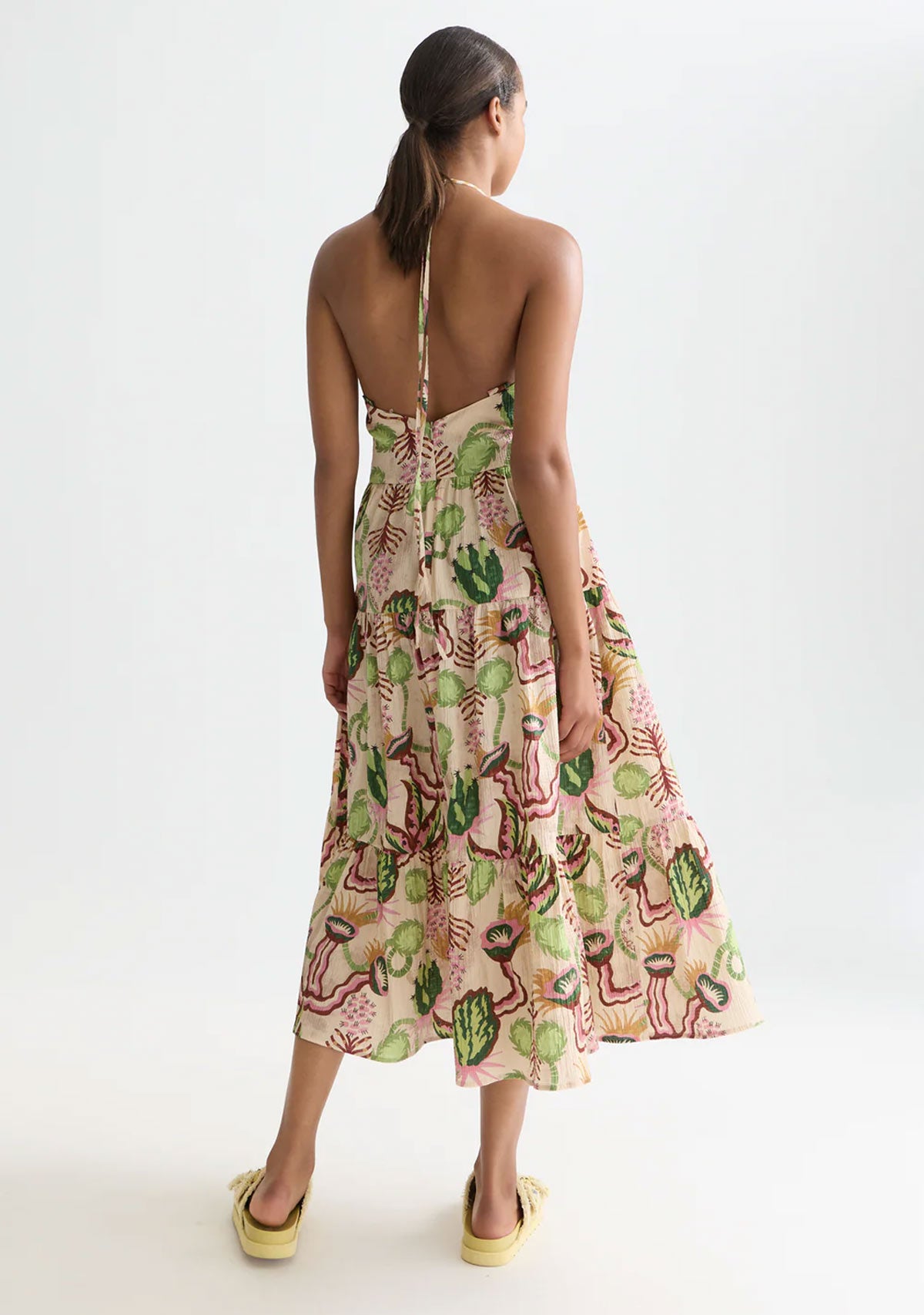 Cotton Seersucker Keyhole Halter Dress Desert Floral Canyon Clay