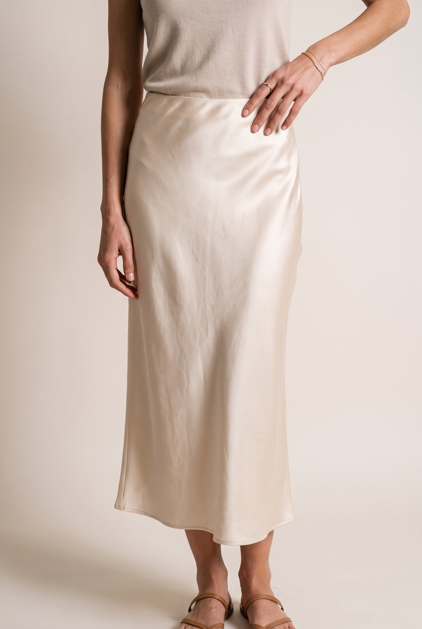 Mari Satin Slip Skirt Cream