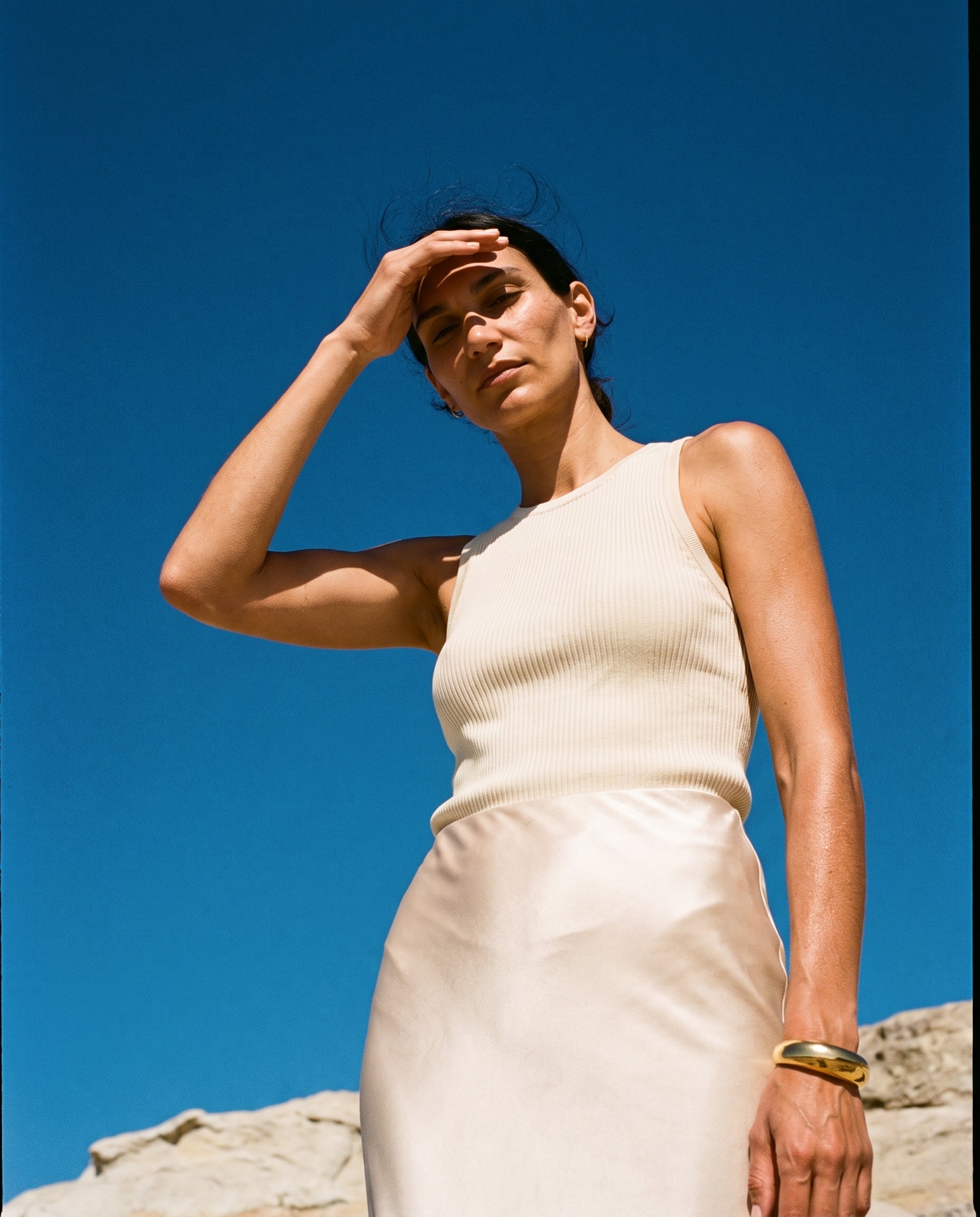 Mari Satin Slip Skirt Cream