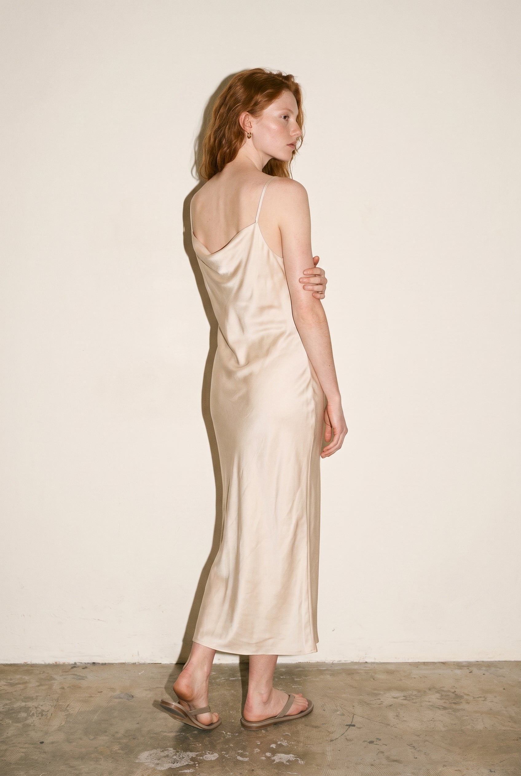 Mari Satin Slip Dress Laurel Green