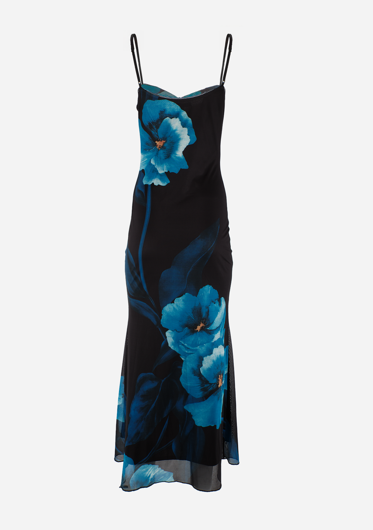 Mermaid Slip Dress in Mesh Black/Blue