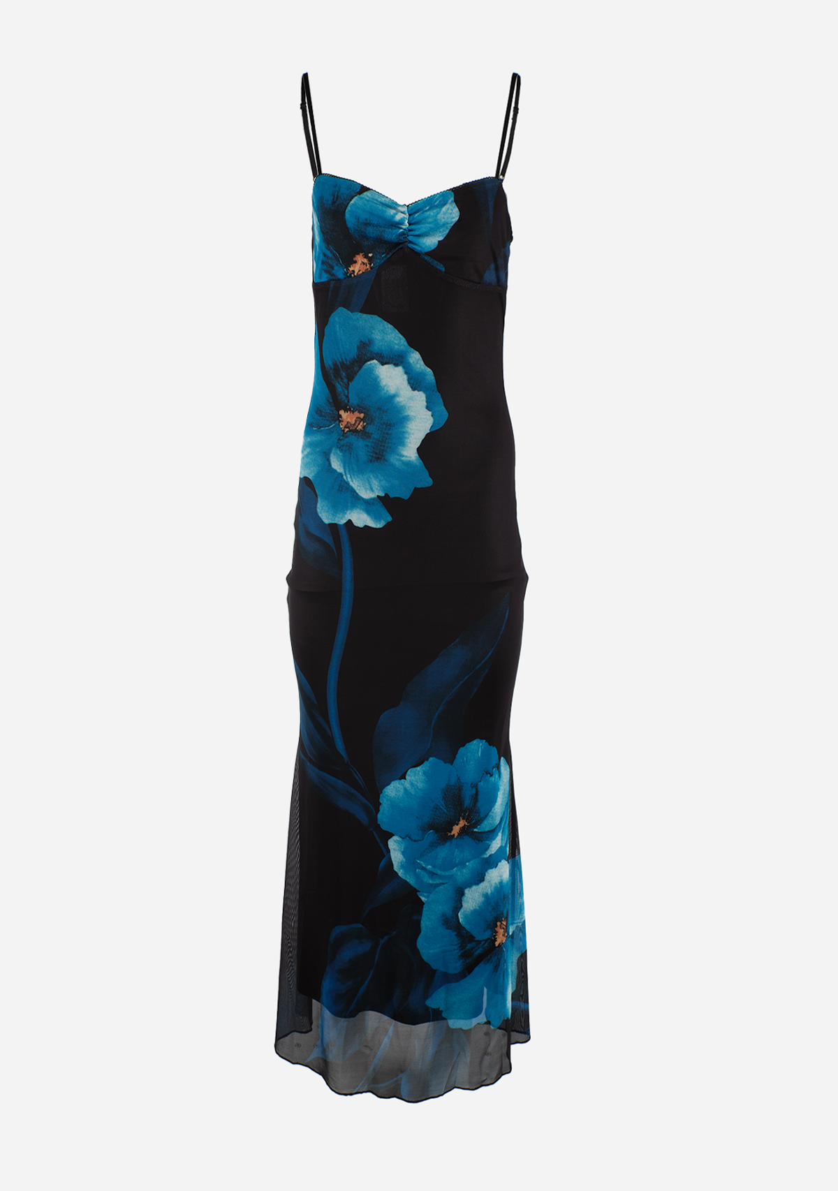 Mermaid Slip Dress in Mesh Black/Blue