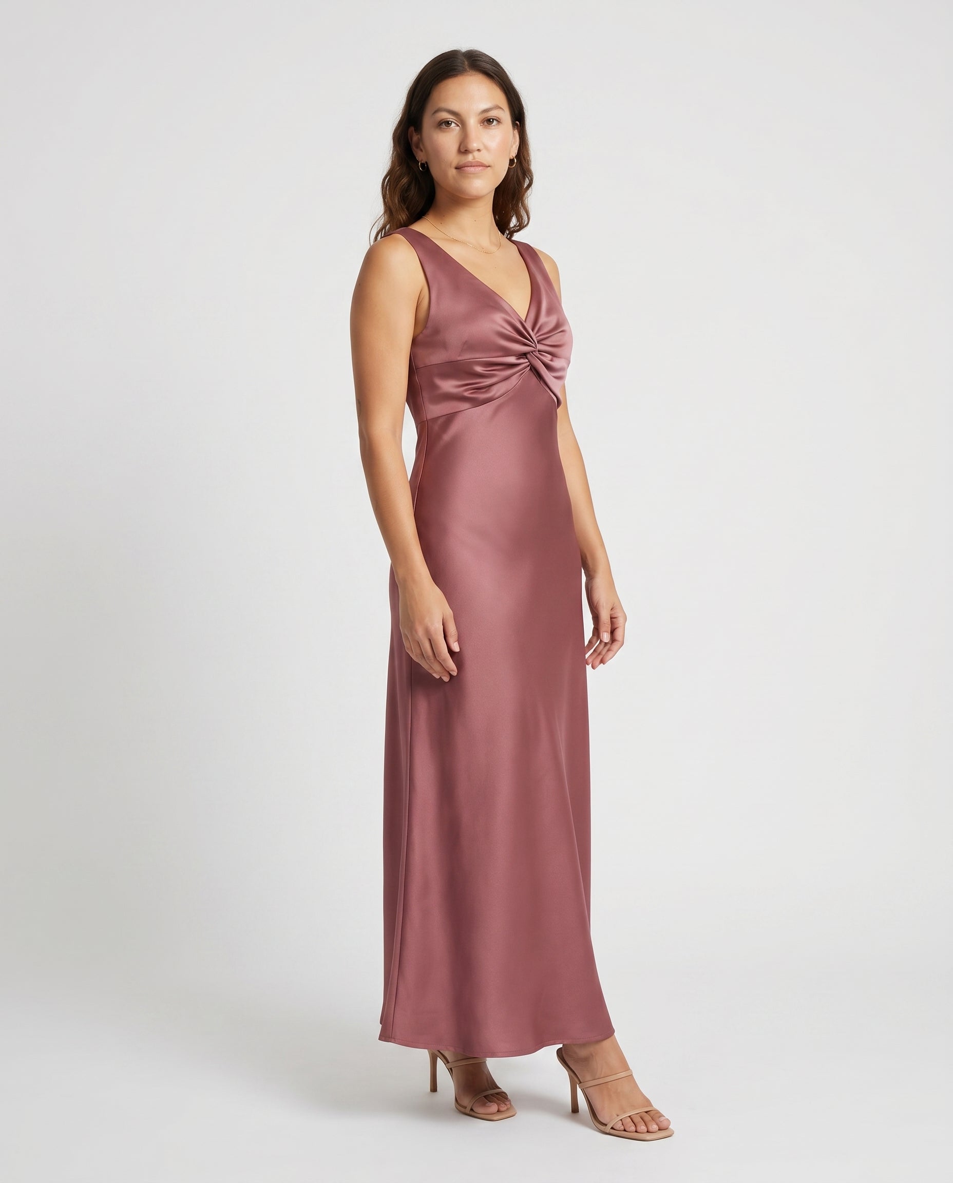 Ruched Bust Satin Maxi Dress Burgundy