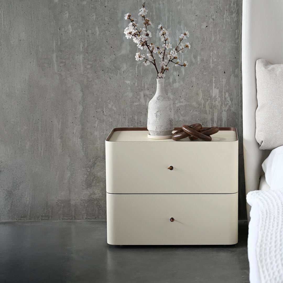 SUMU    2-Drawer Side Table  Cream Leather