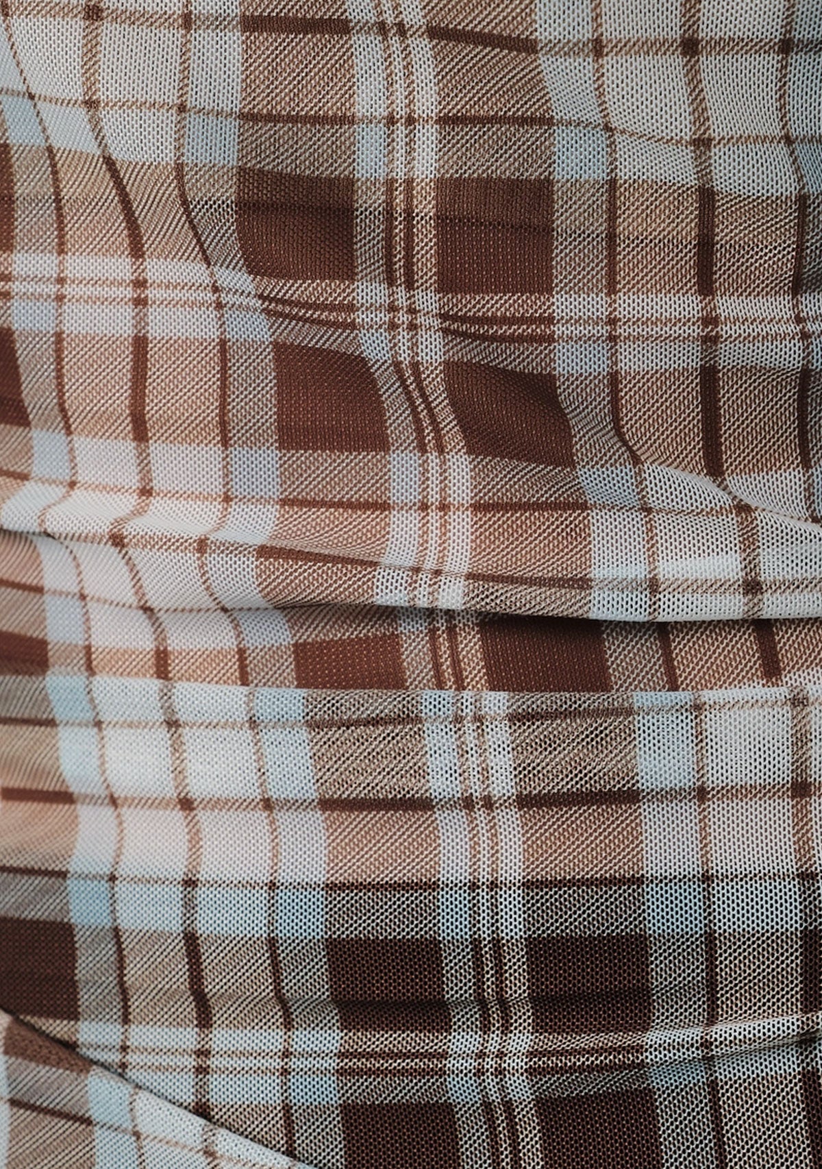 Mock Neck Sleeveless Power Mesh Plaid Top Coco Ivory Stripe