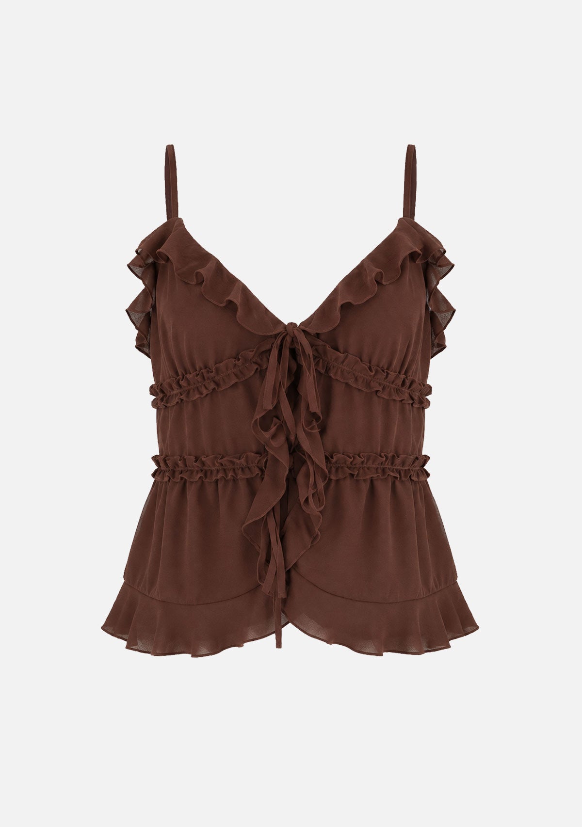 Ruffled Double Tie-Front Chiffon Cami Brown