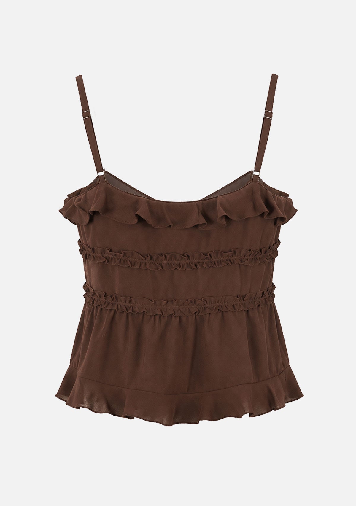 Ruffled Double Tie-Front Chiffon Cami Brown