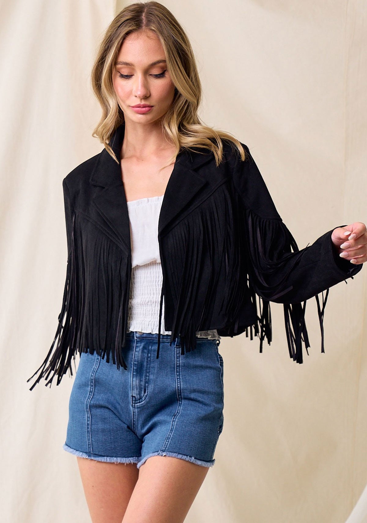 Fringe Suedette Moto Jacket