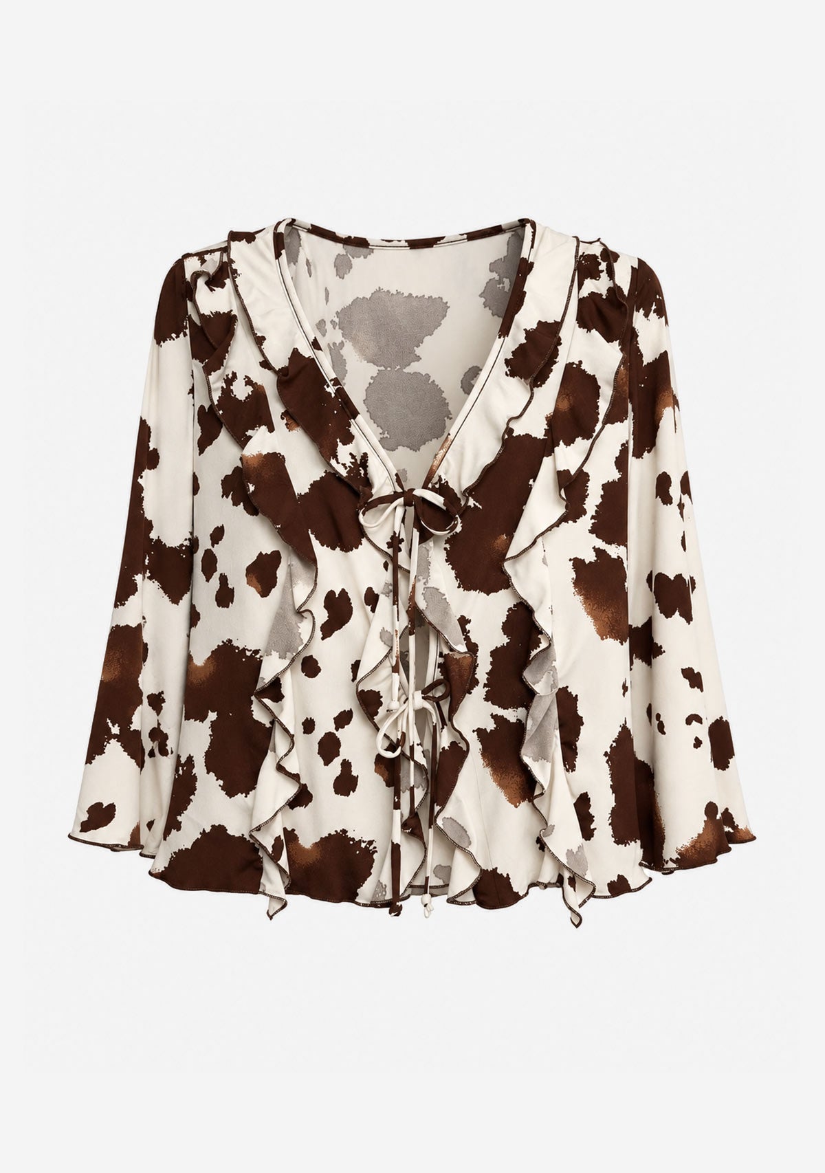 Cow Print Ruffle Blouse Oatmeal/Brown