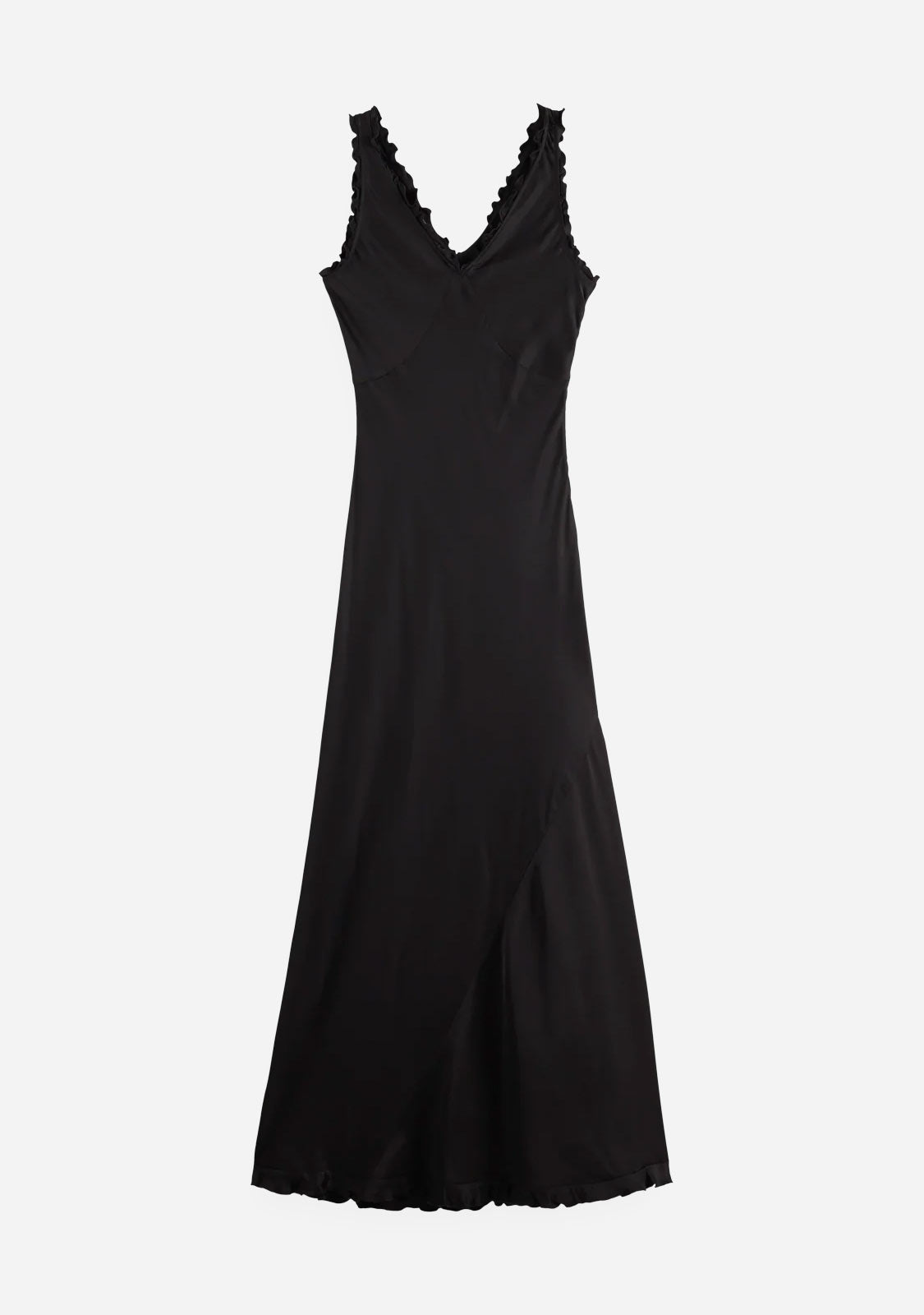 Maxi Slip Dress With Ruffled Edges Meteorite