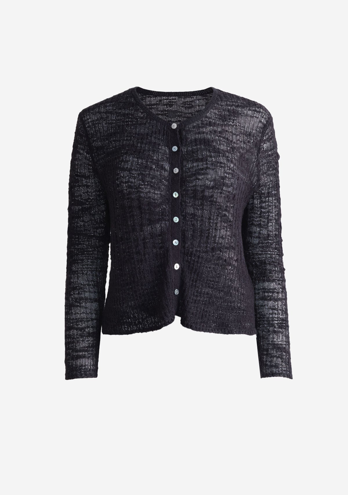 Sheer Knit Button Cardigan Black