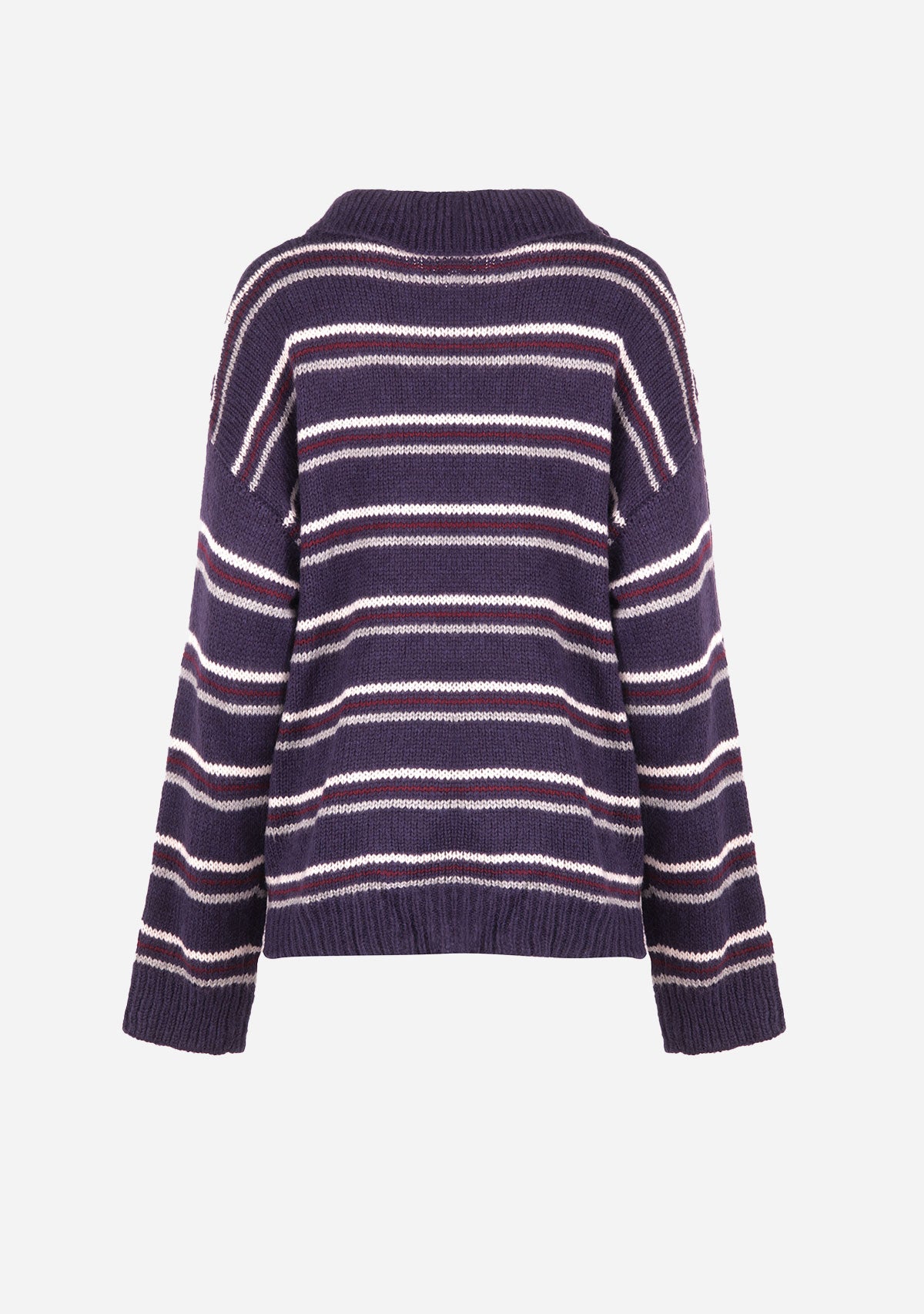 Deep Stripe Collared Long Sleeve Knit Sweater Midnight
