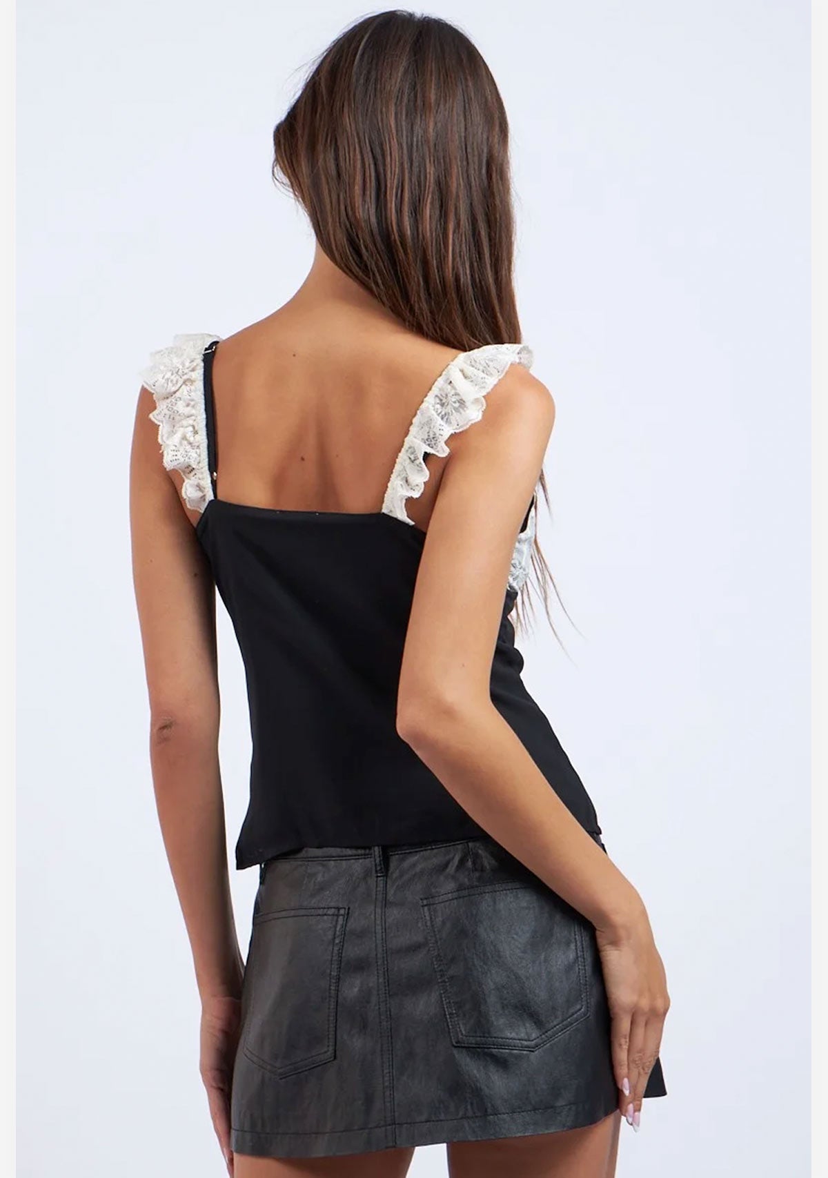 Black-White Floral Embroidered Lace Layered Top