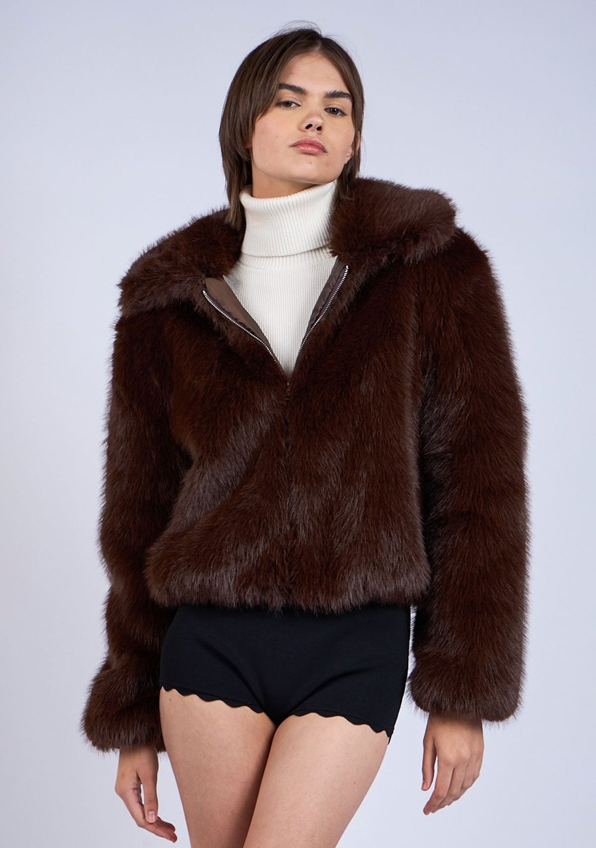 Cropped Faux Fur Jacket