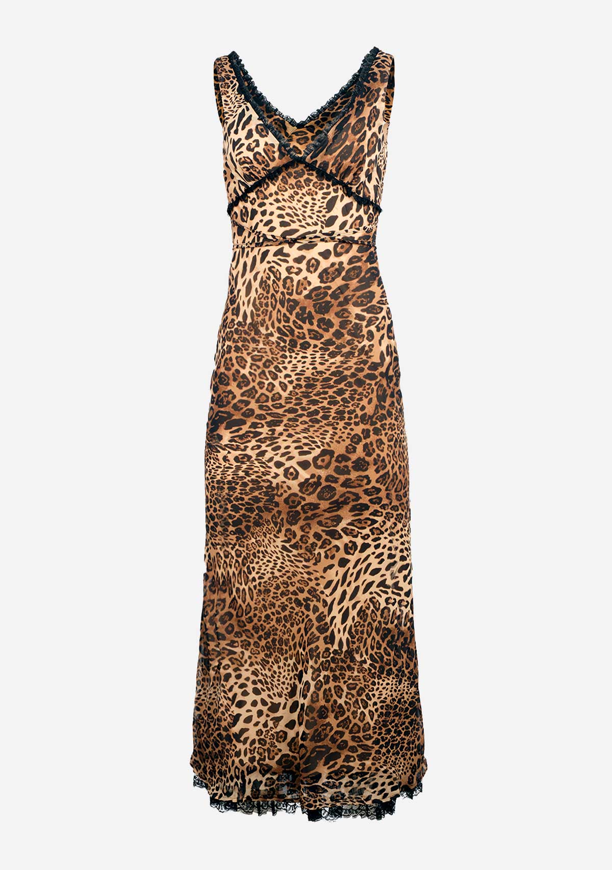 Leopard Print Maxi Dress with Lace Trim