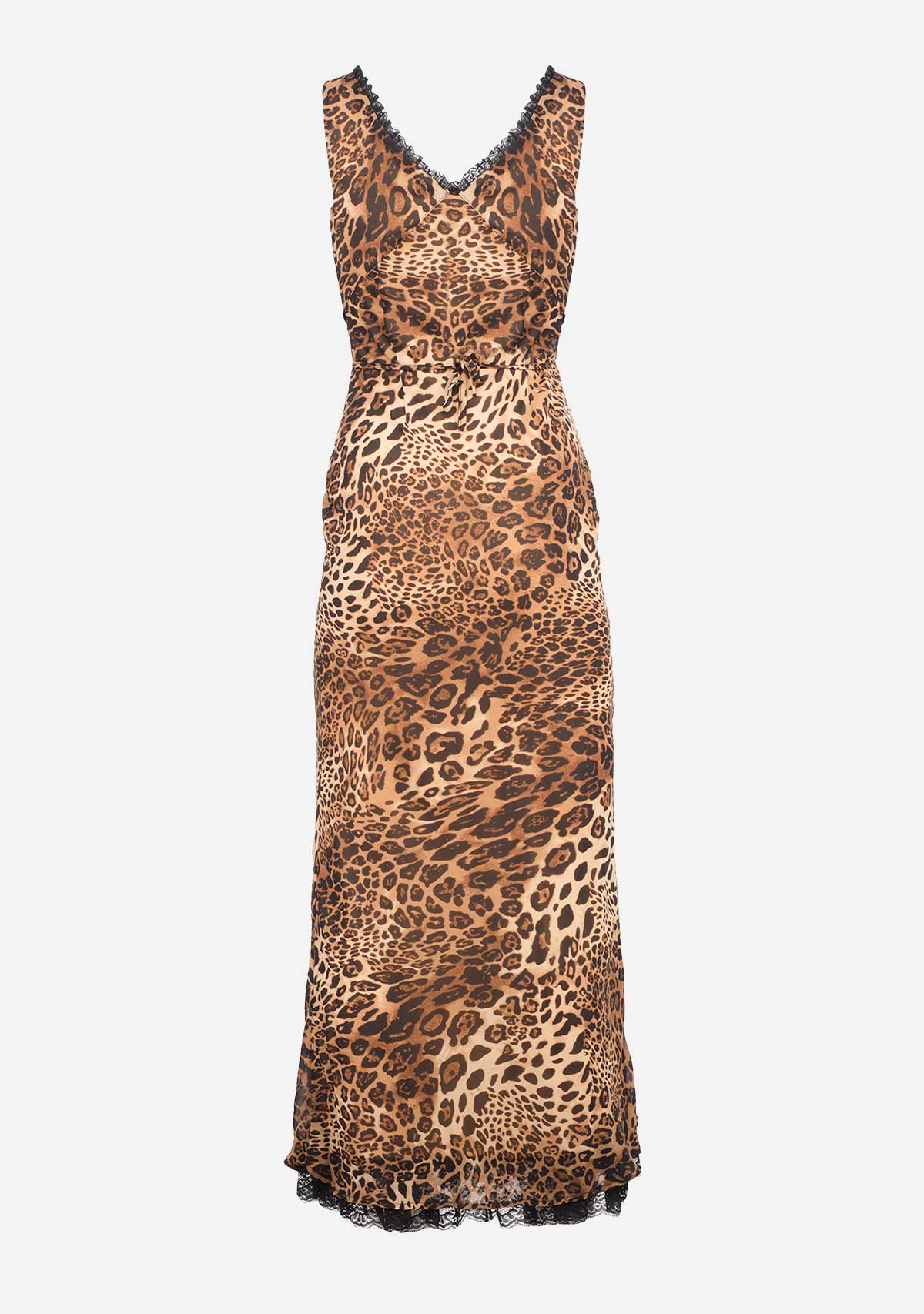 Leopard Print Maxi Dress with Lace Trim