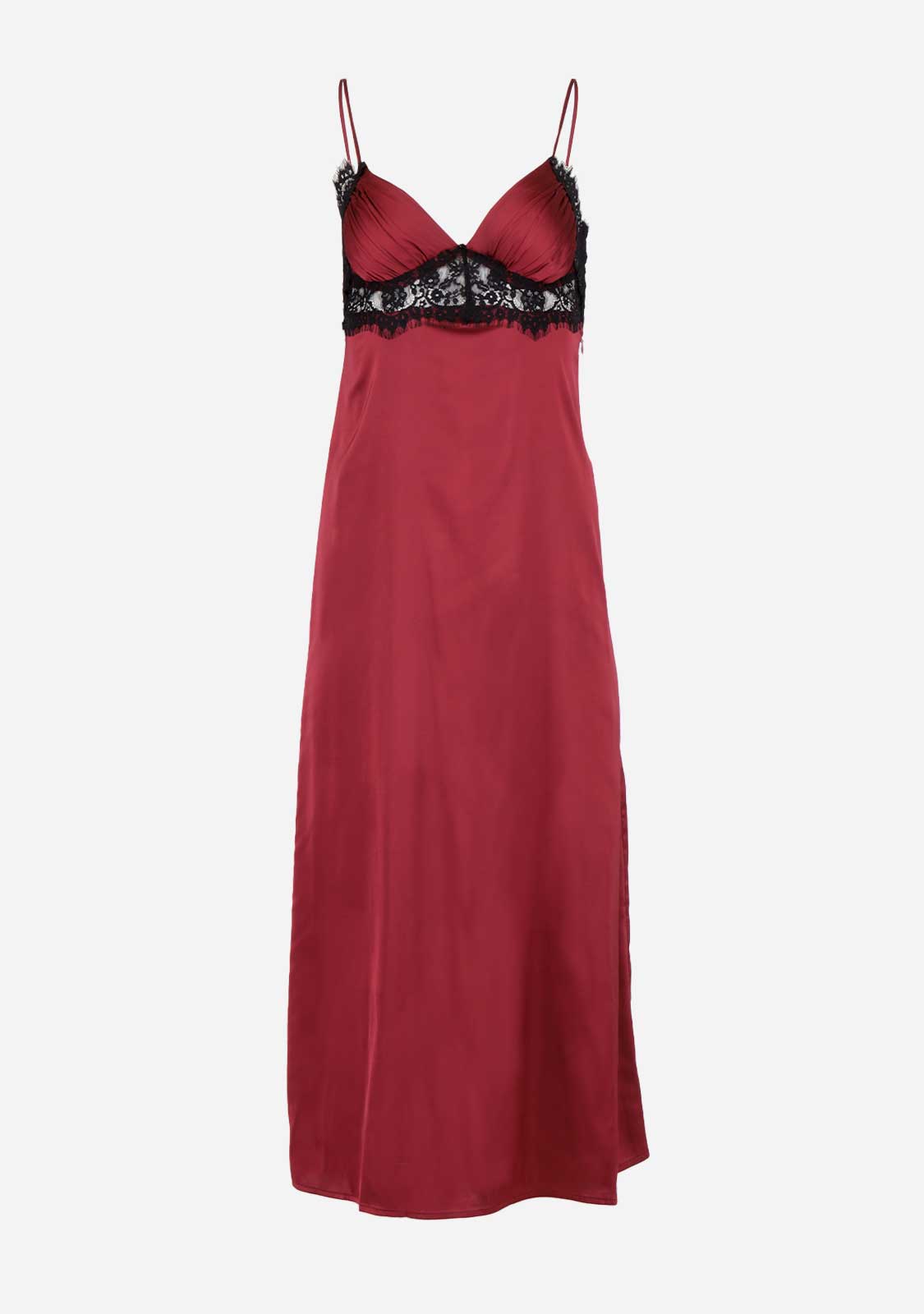 Satin Sleeveless Lace Trim Midi Dress