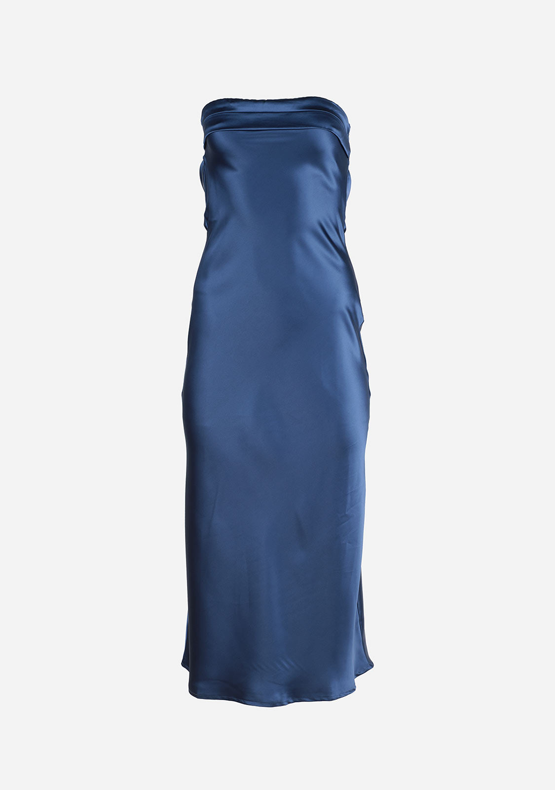 Satin Strapless Open Back With Lining Midi Dress