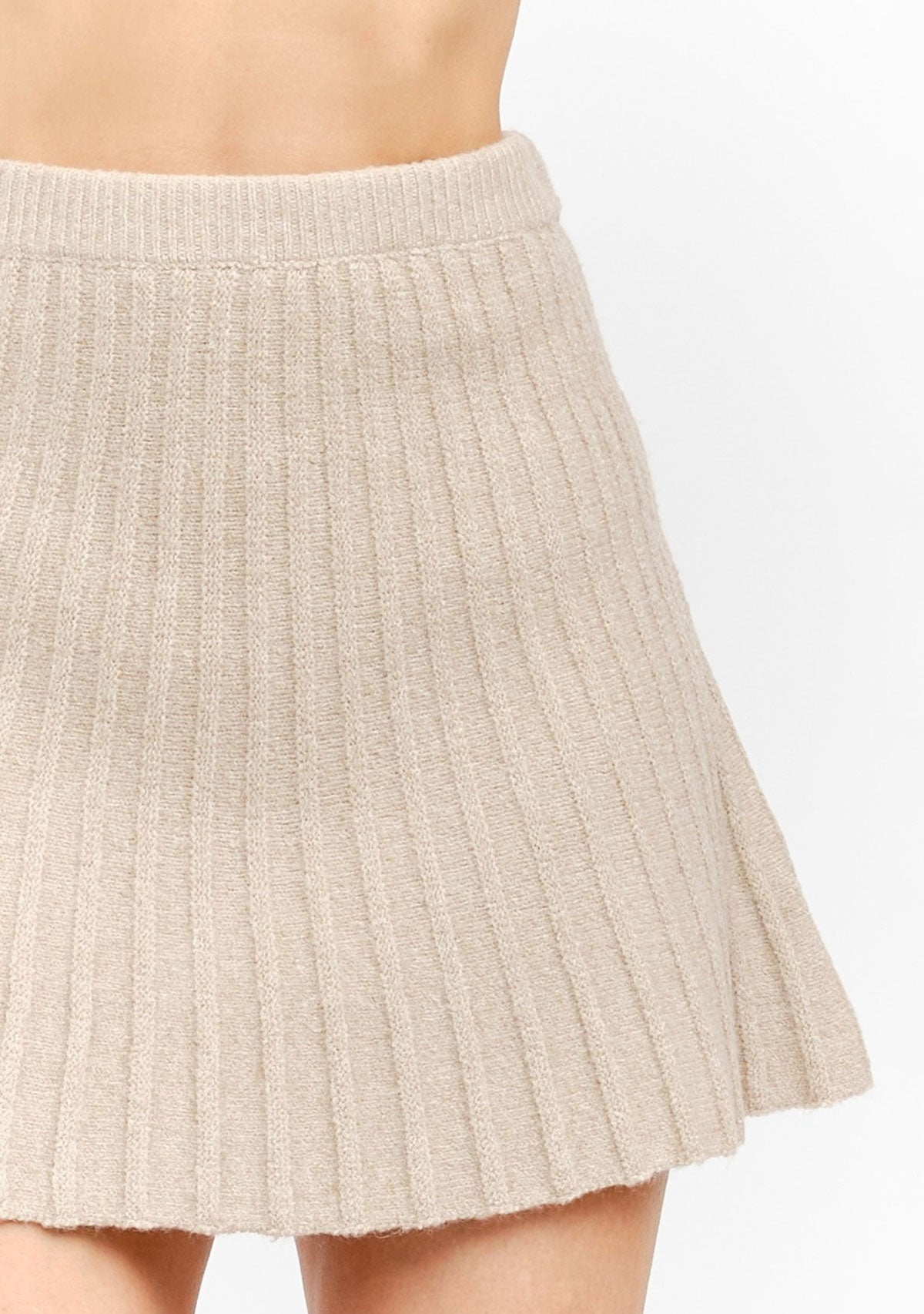 Maude Natural Knit Skirt - Pleated Knit Mini Skirt Natural