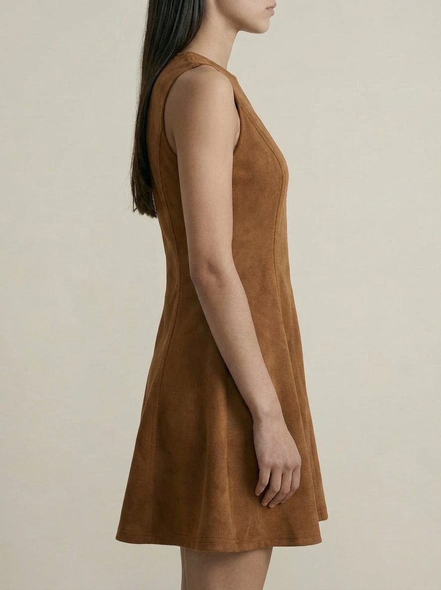 Suede Denim Backless a Line Mini Dress