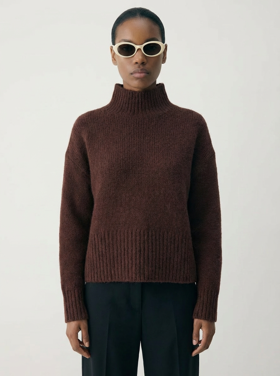 Boxy Mock Neck Sweater Chocolate Brown