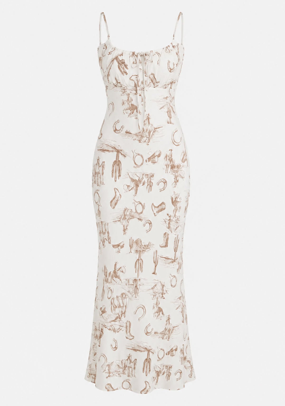 Western Printed Midi Dress Brown