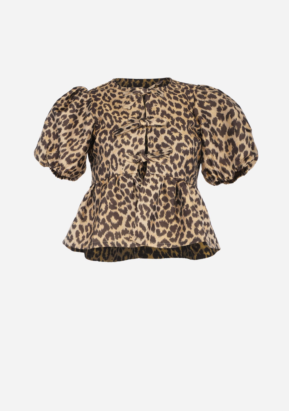 Elbow Slv Front Self Tie Closure Round Neck Leopard Print