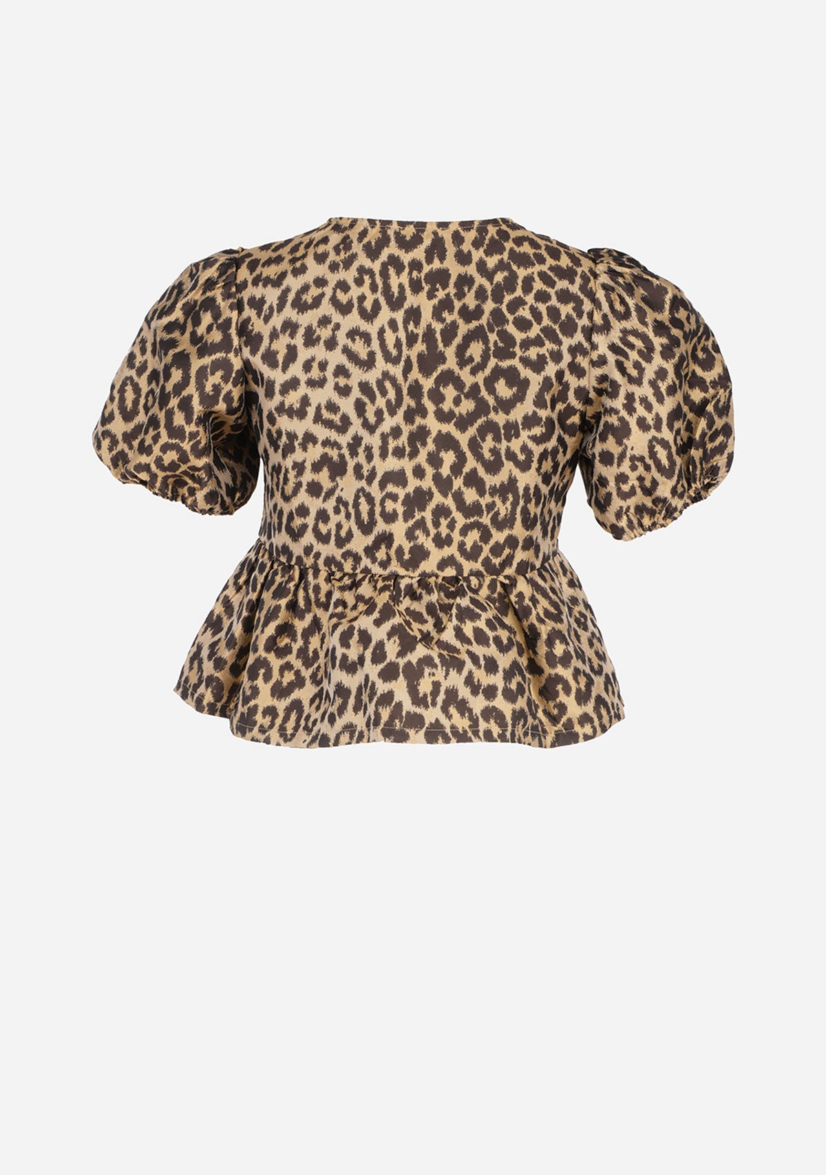 Elbow Slv Front Self Tie Closure Round Neck Leopard Print