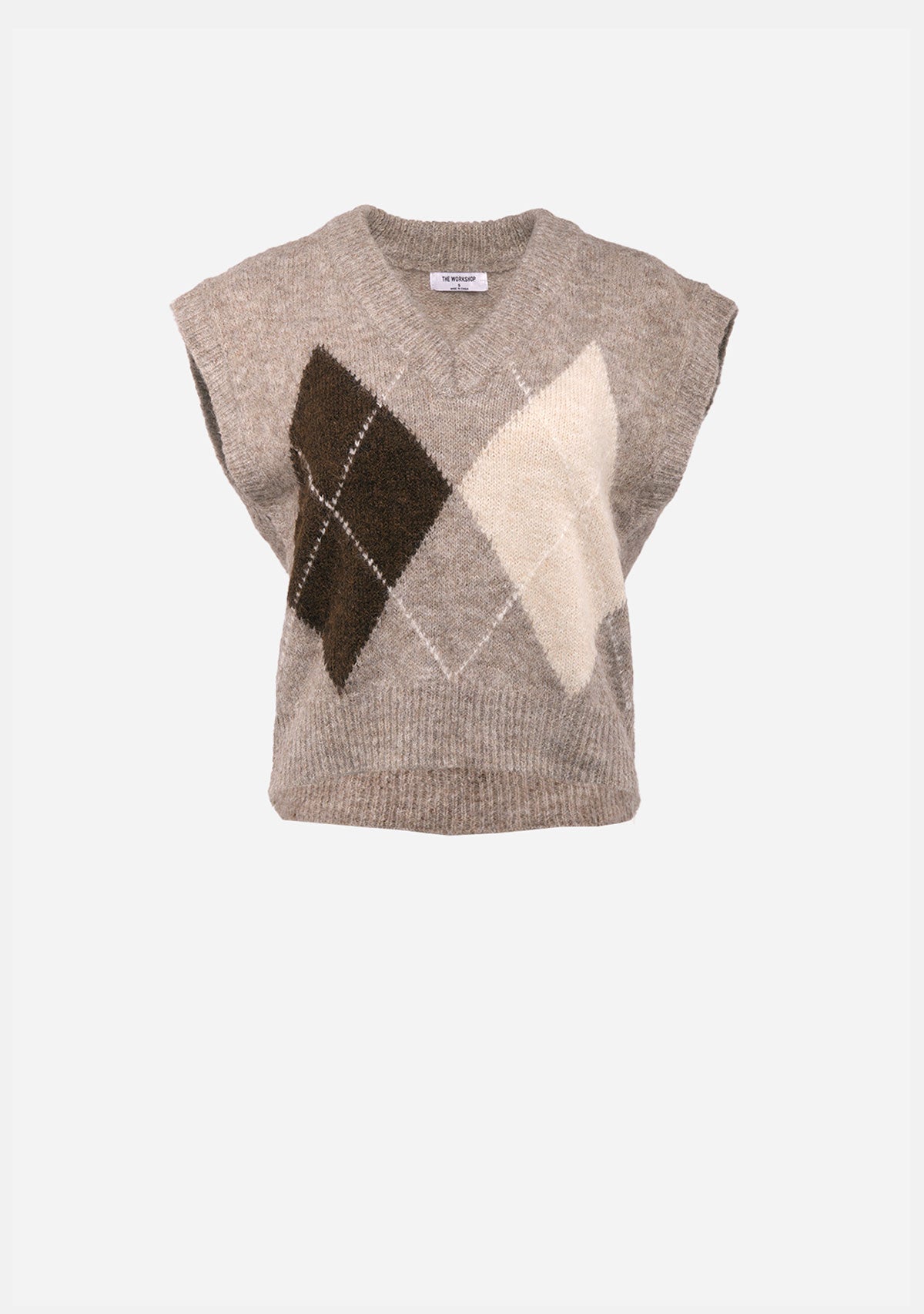 Argyle Pattern V Neck Sleeveless Sweater Vest Taupe