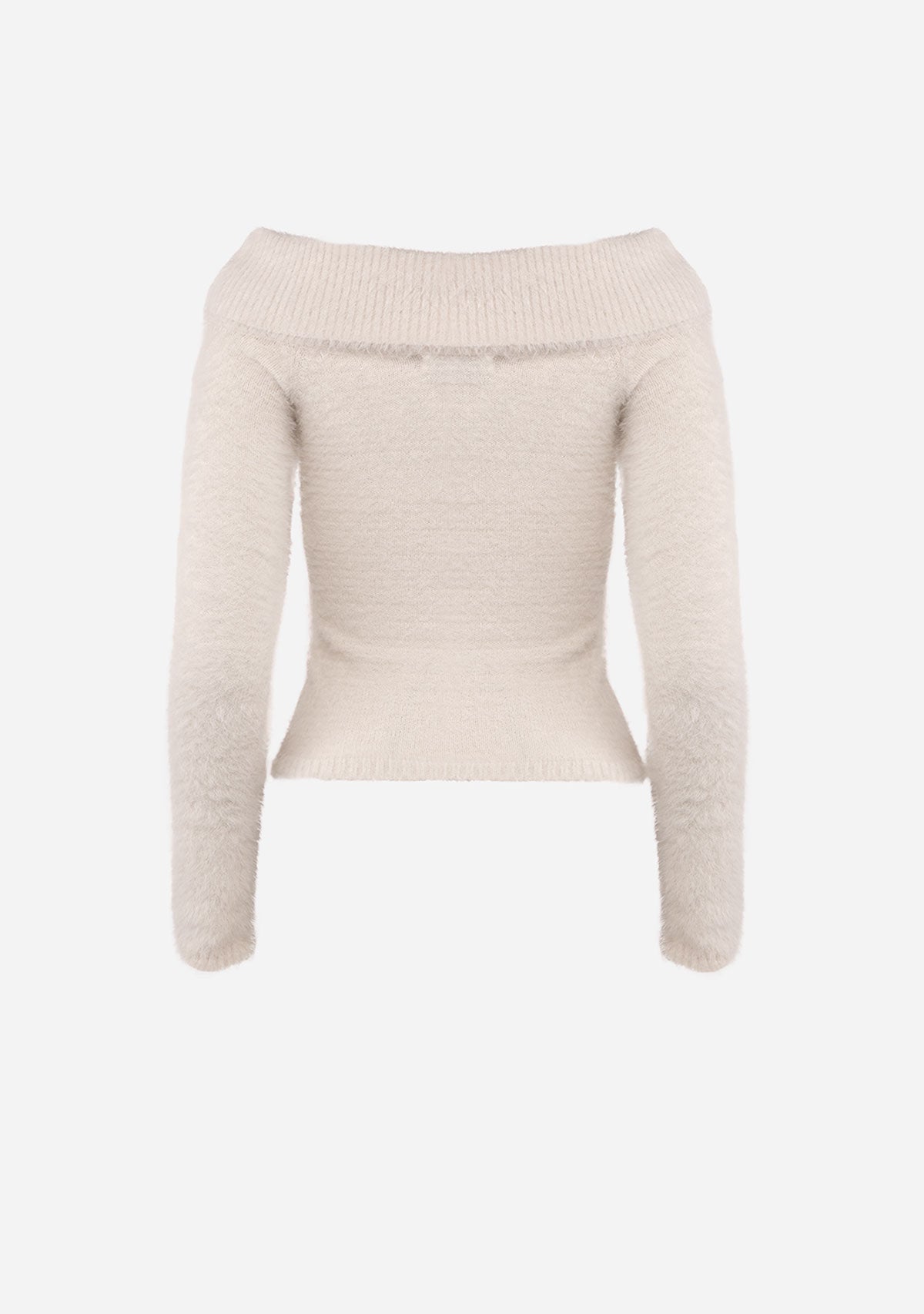 Off Shoulder Fold Over Blushed Knit Sweater Cream