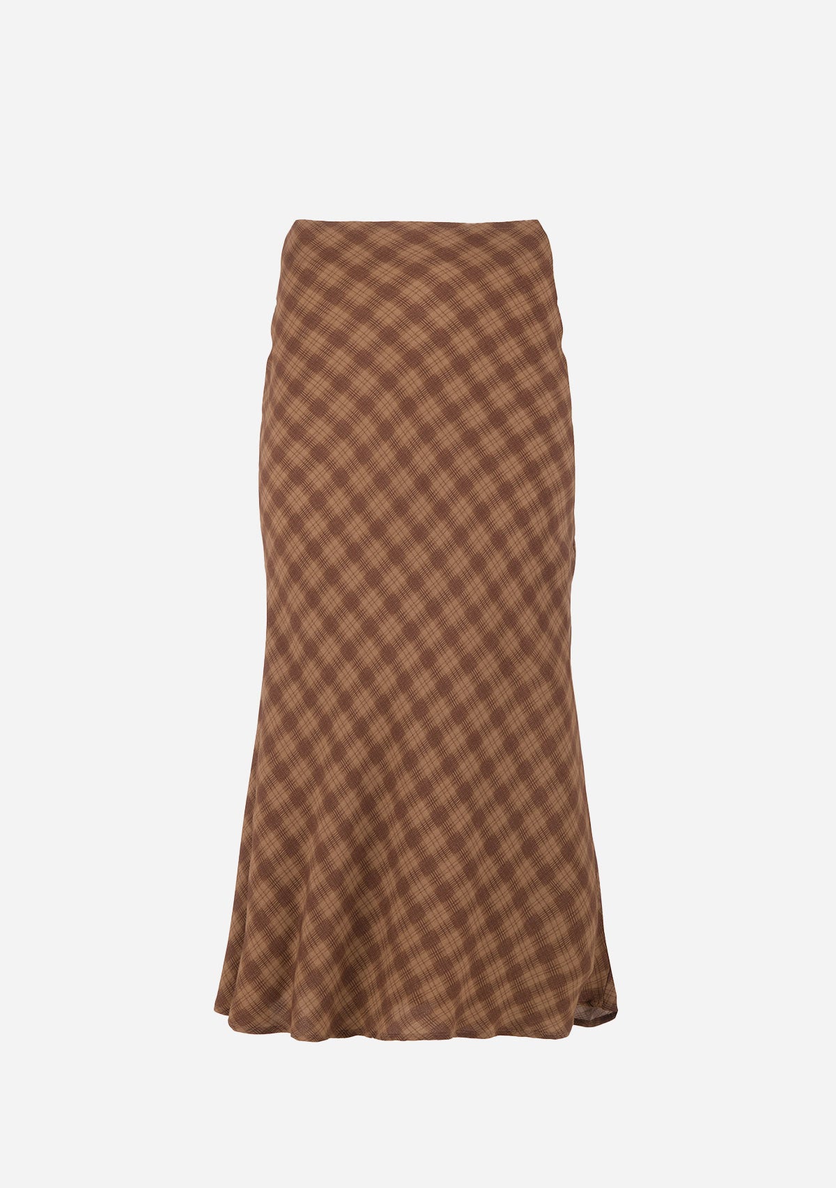 Plaid High Waist Midi Skirt Brown Multi