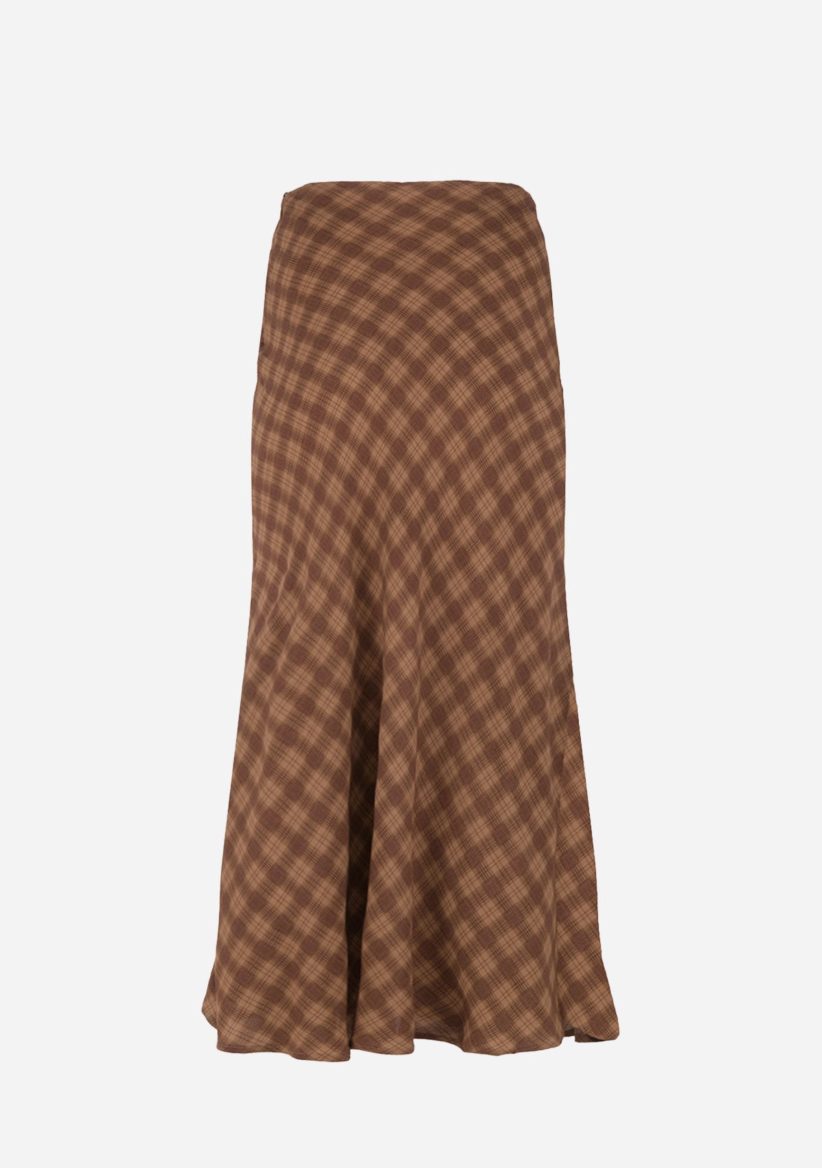 Plaid High Waist Midi Skirt Brown Multi