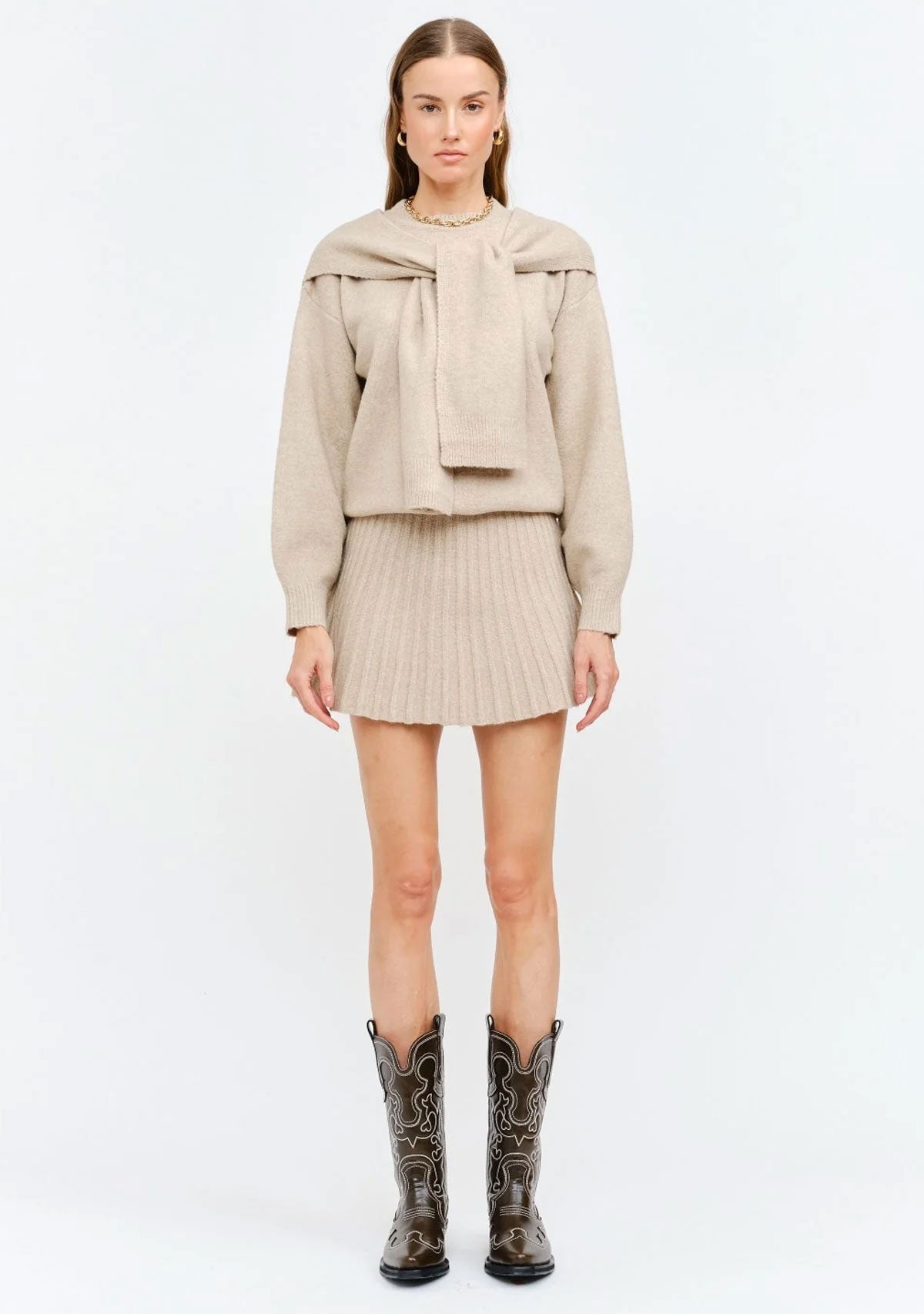 Beau Natural Sweater - Sweater Pullover With Shoulder Ties Natural