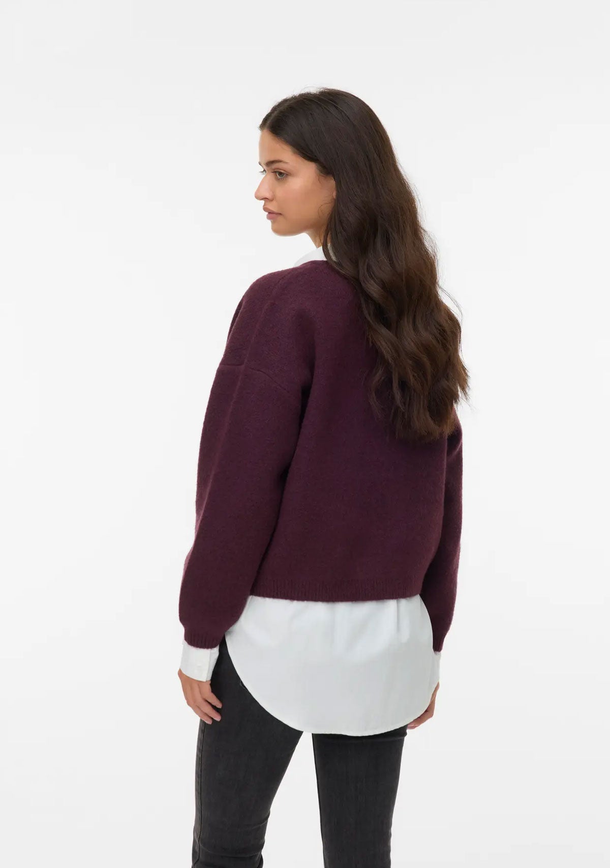 VM Bow LS O-Neck Tie Cardigan Winetasting