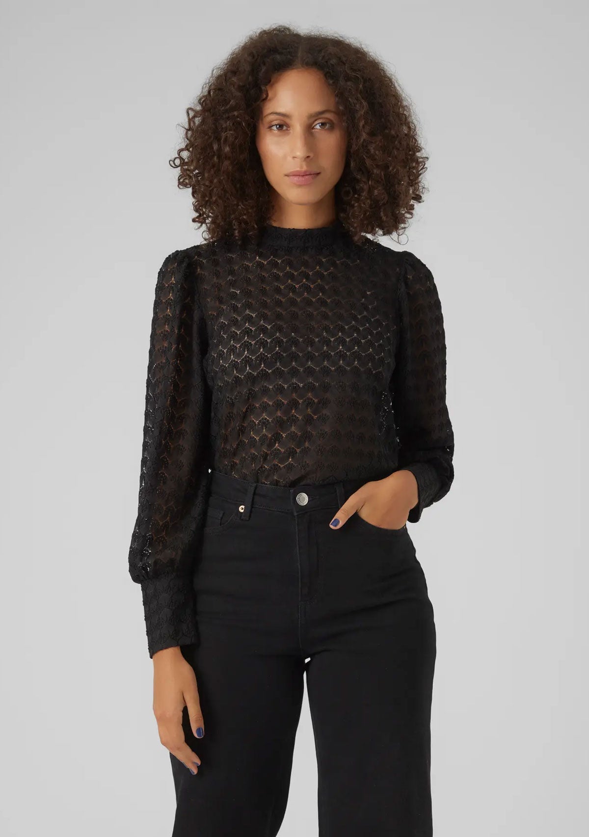VMBecca Ls High Neck Lace Top Jrs Noos Black