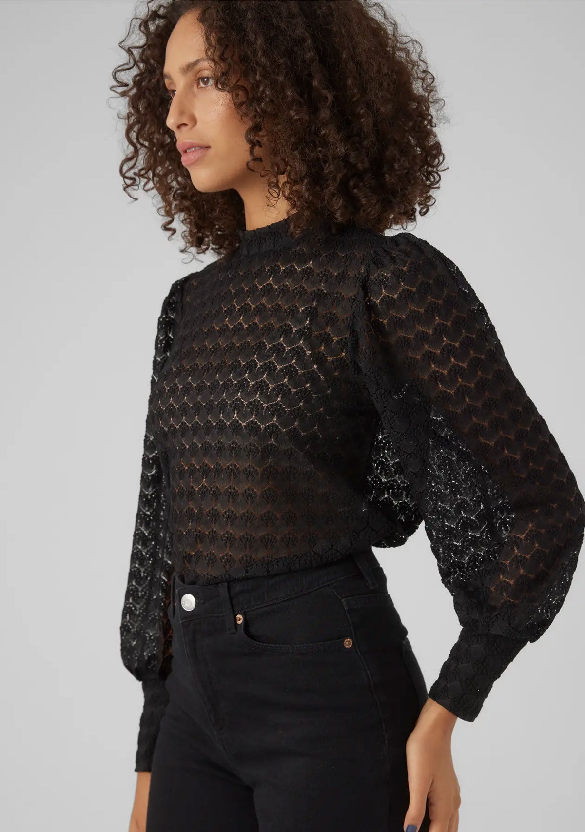 VMBecca Ls High Neck Lace Top Jrs Noos Black