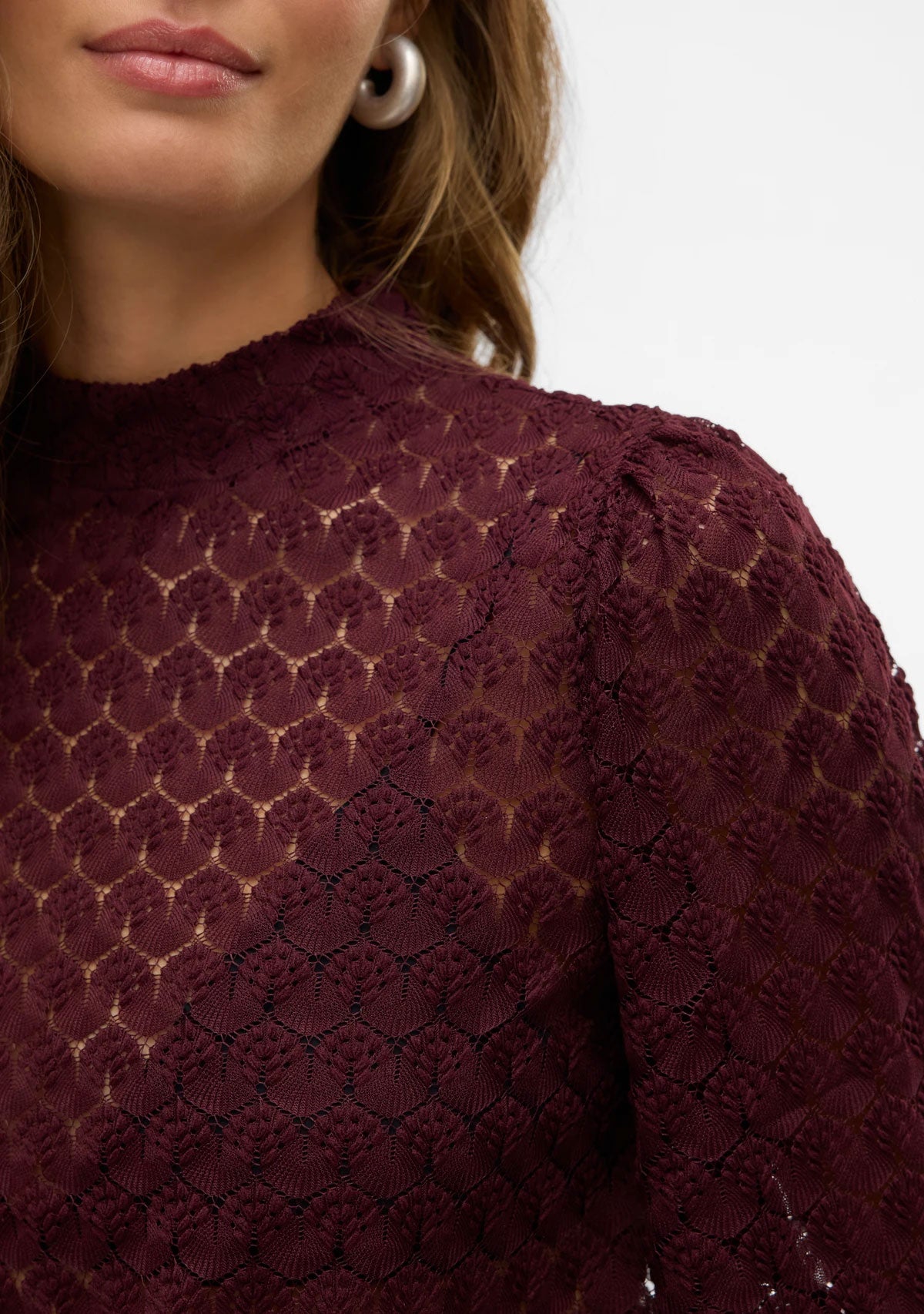 VMBecca Ls High Neck Lace Top Jrs Noos Winetasting