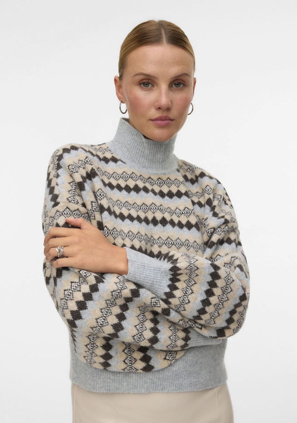 VMGaiva Ls Highneck Pullover Light Grey Melange