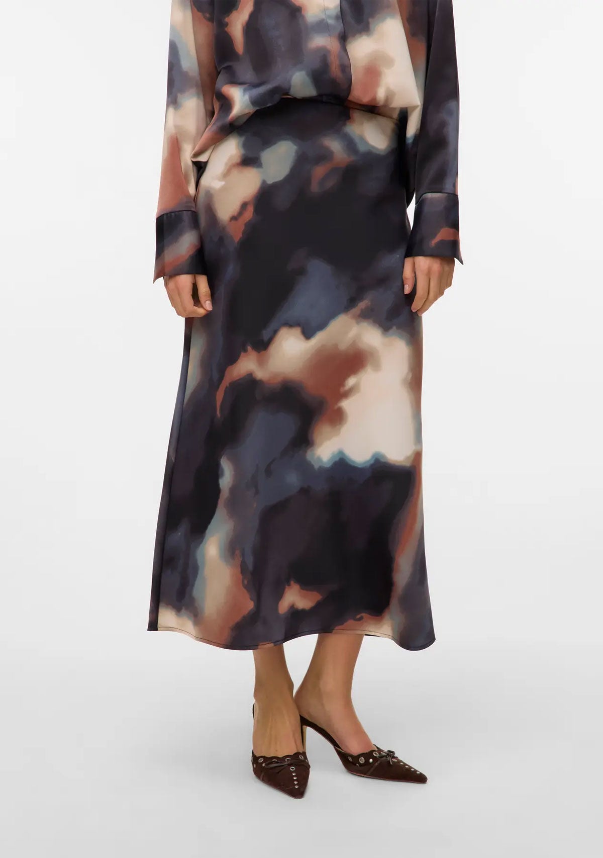 VMJoa Hw Ankle Skirt Pr Wvn Ga Black Mood Indigo