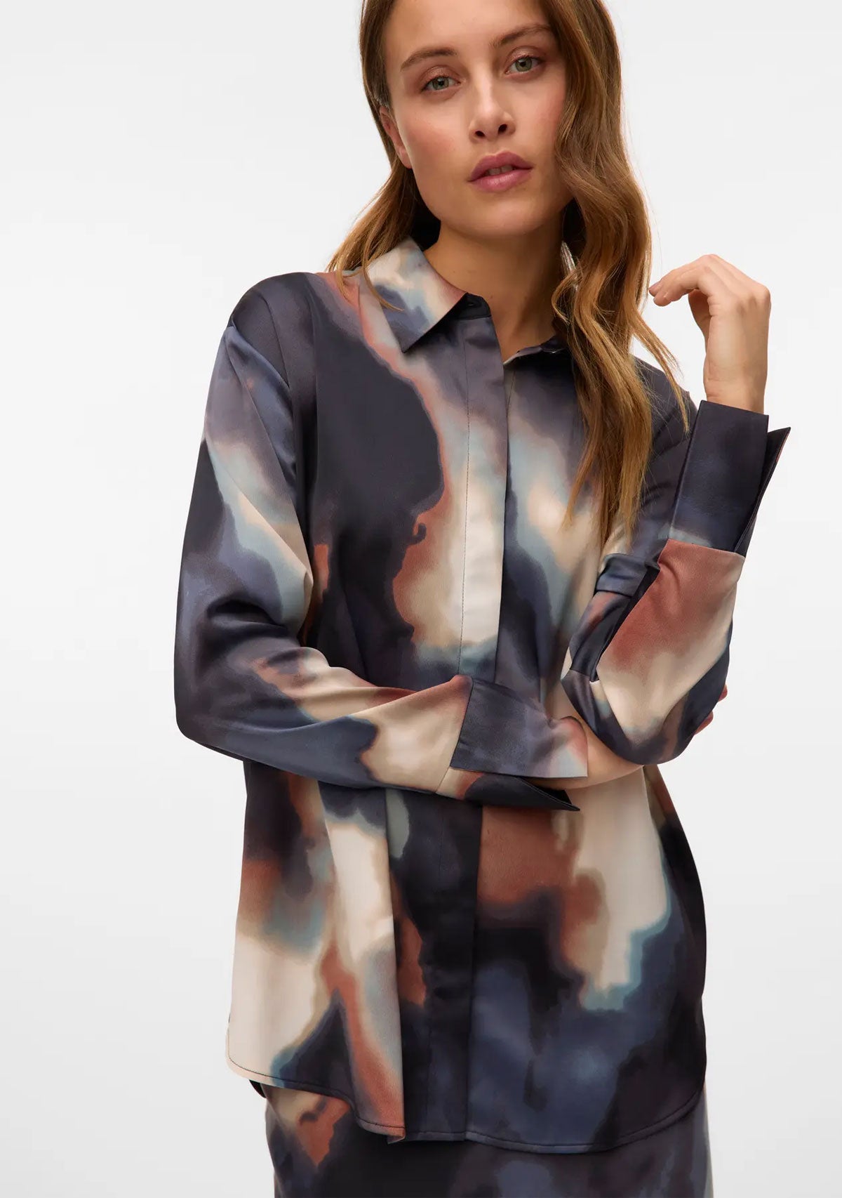 VMJoa Ls Shirt Pr Wvn Ga Black Mood Indigo