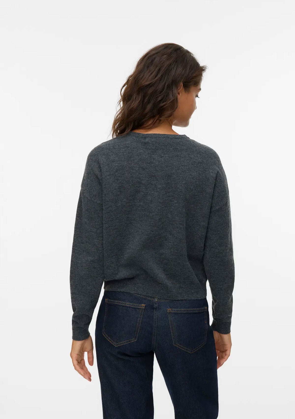 Vmmarina Ls O-neck Cardigan Noos Dark Grey Melange