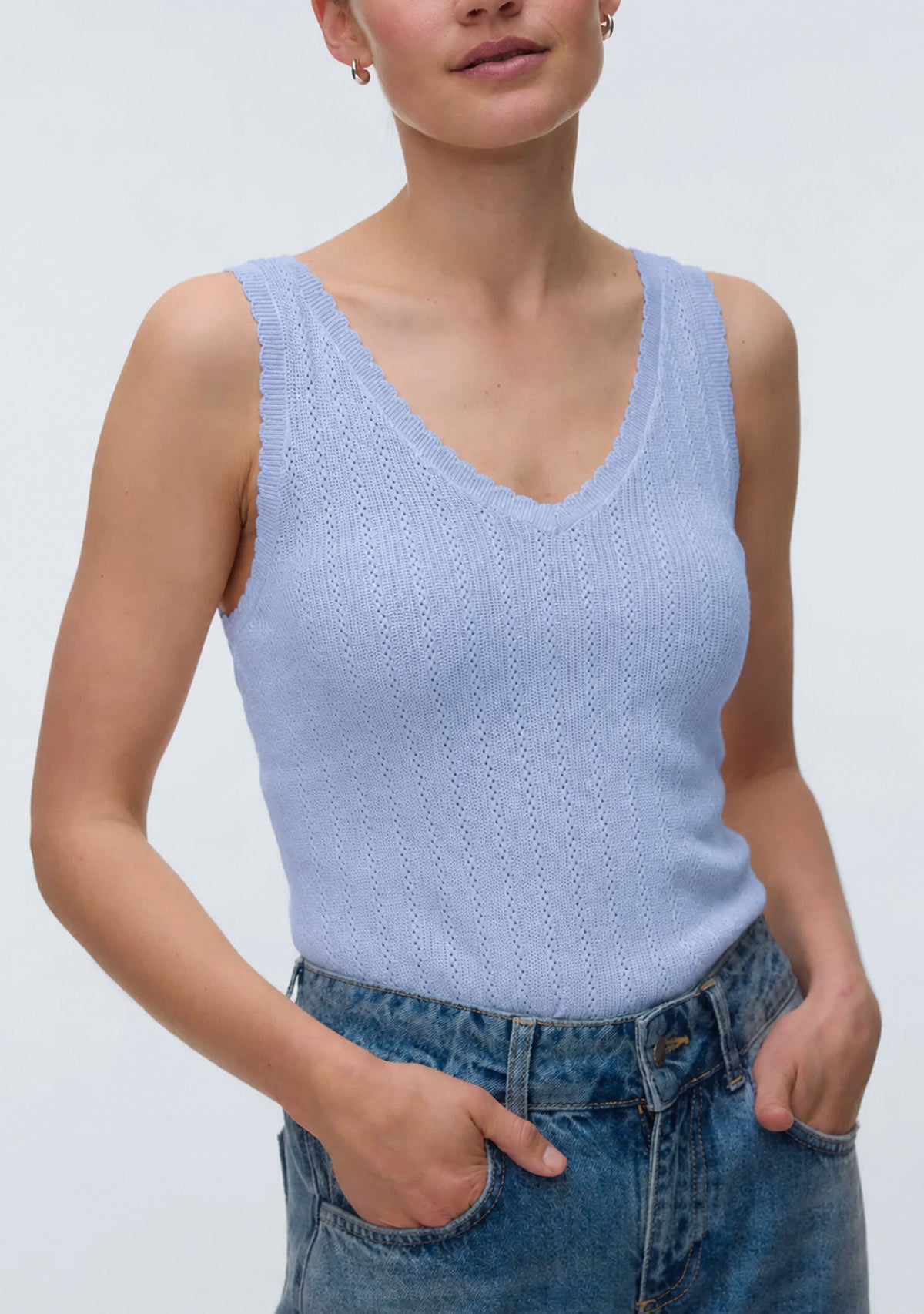 Vm New Lex Pointelle V-Neck Top Noos Brunnera Blue