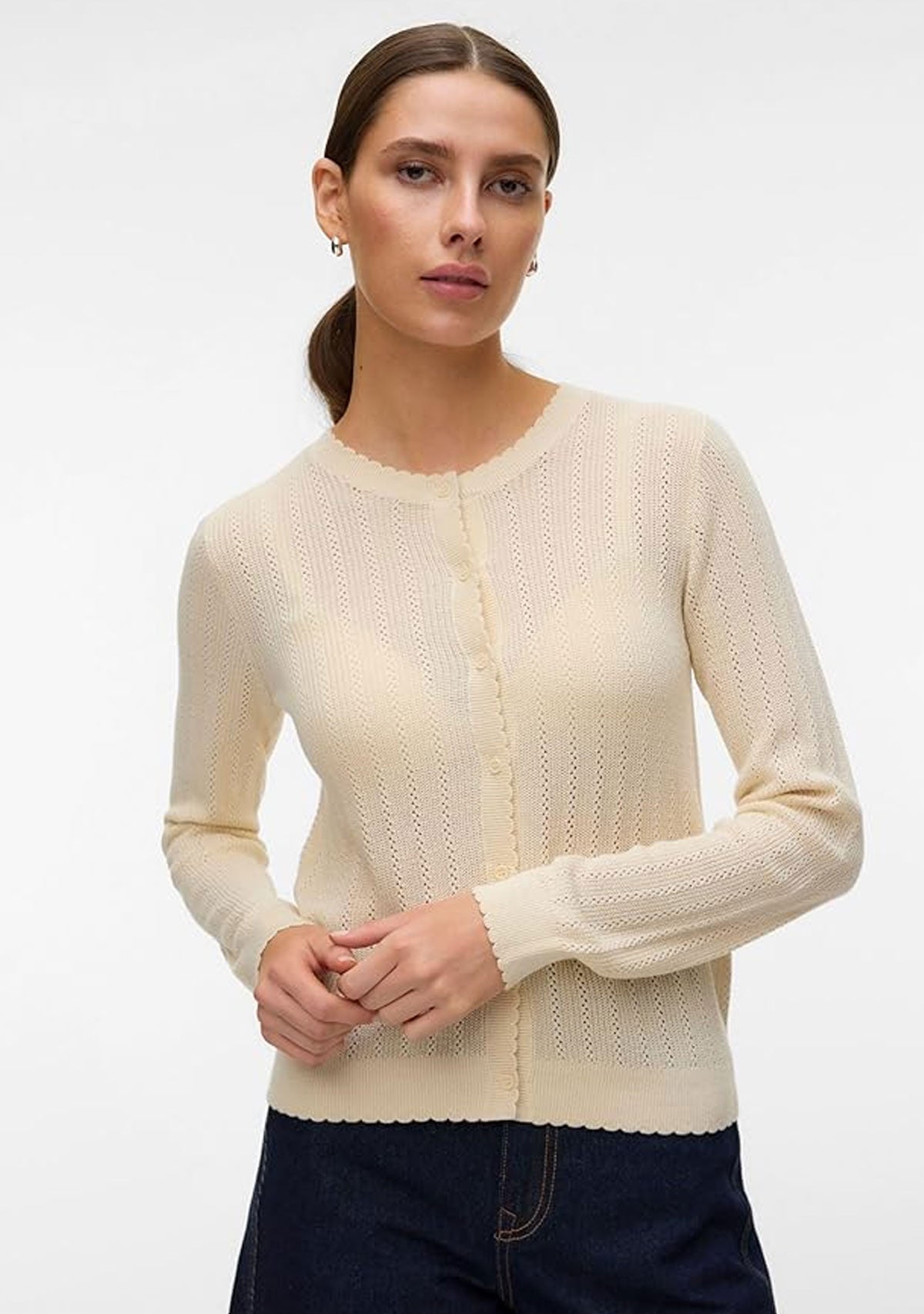 Vm Newl Ex Pointelle Cardigan Noos Birch
