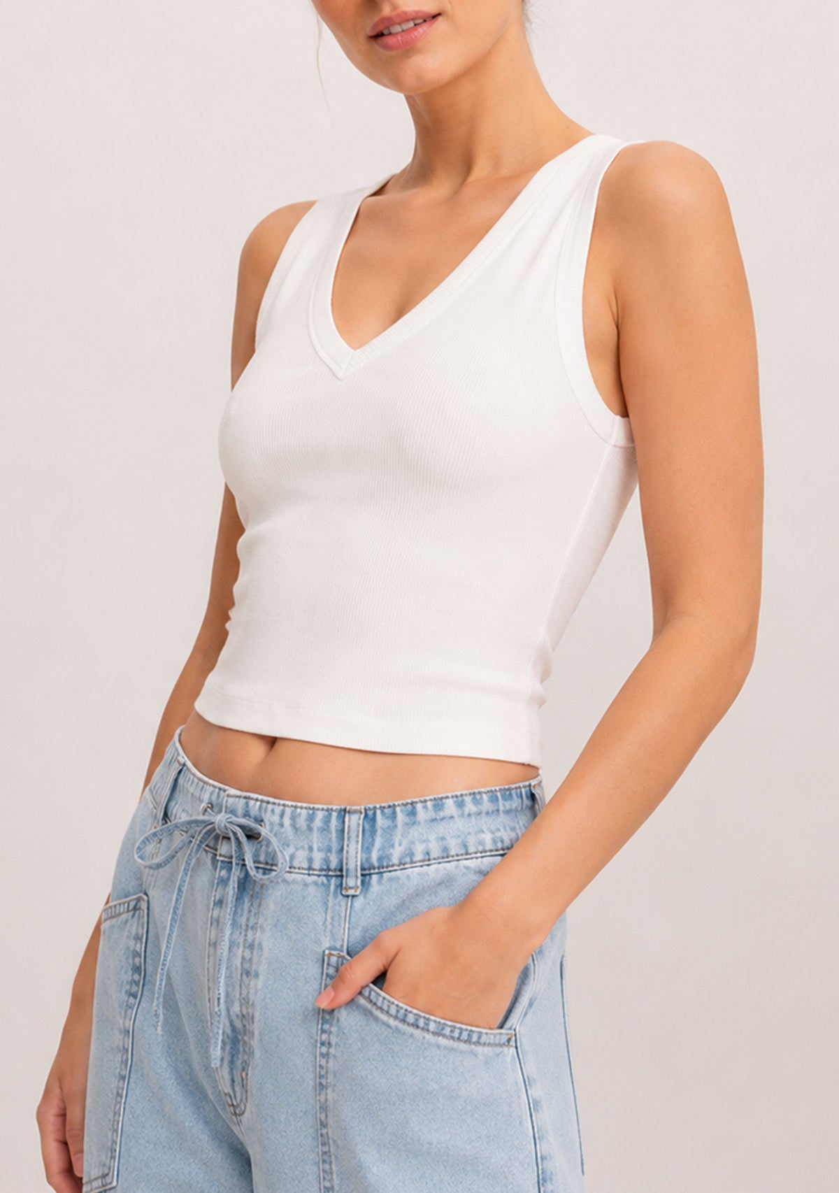 Vmchloe Short Deep V-Neck Top Snow White