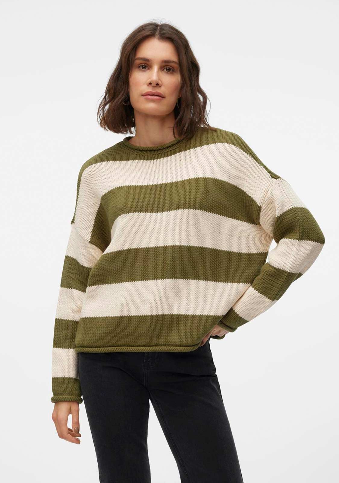 VMLeonora LS Rolledge Striped Sweater