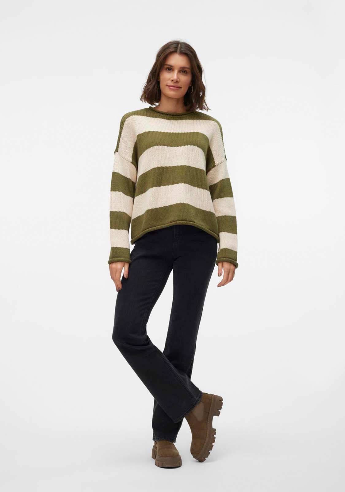 VMLeonora LS Rolledge Striped Sweater