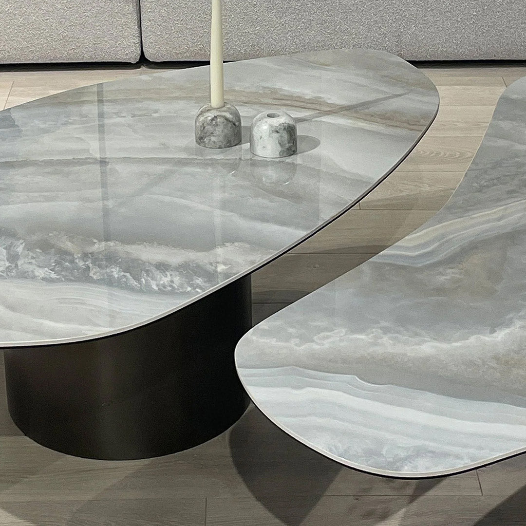 WEDGE Large Coffee Table Brushed Deep Brown Powder Coated Base Onice Grigio Ceramic Top