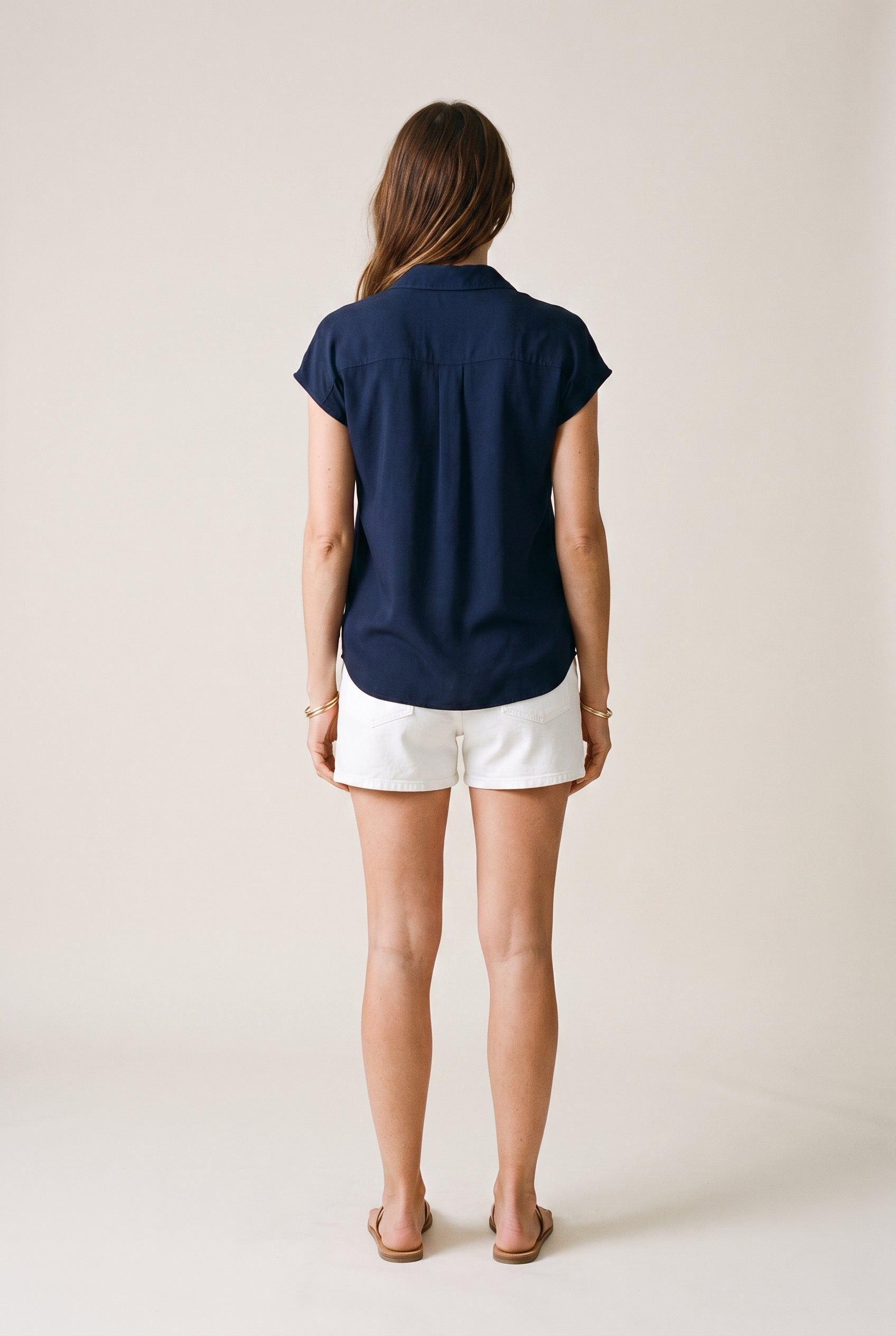 Chemise boutonnée à manches courtes bleu océan profond