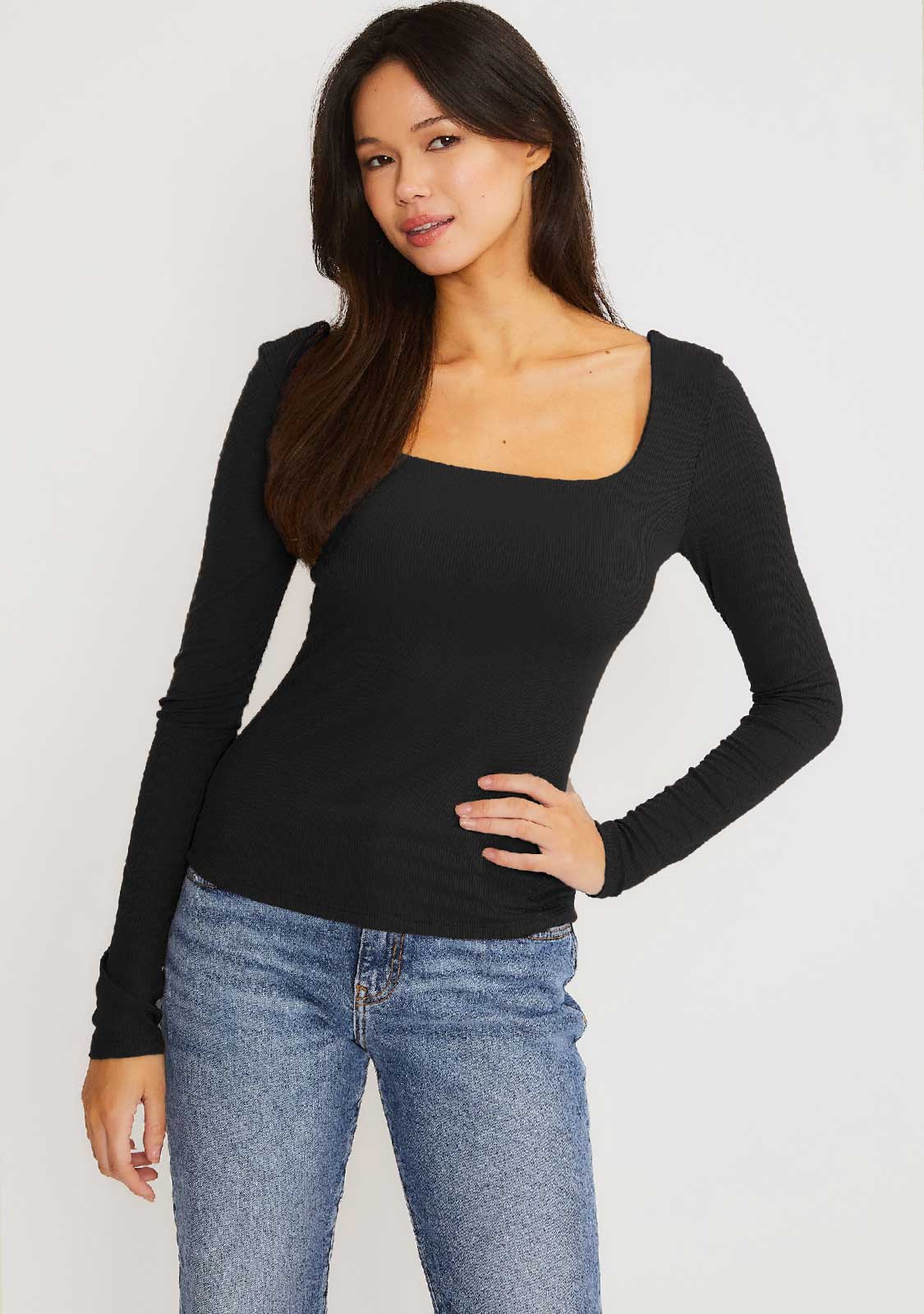 Baby Rib Square Neck L/S Top