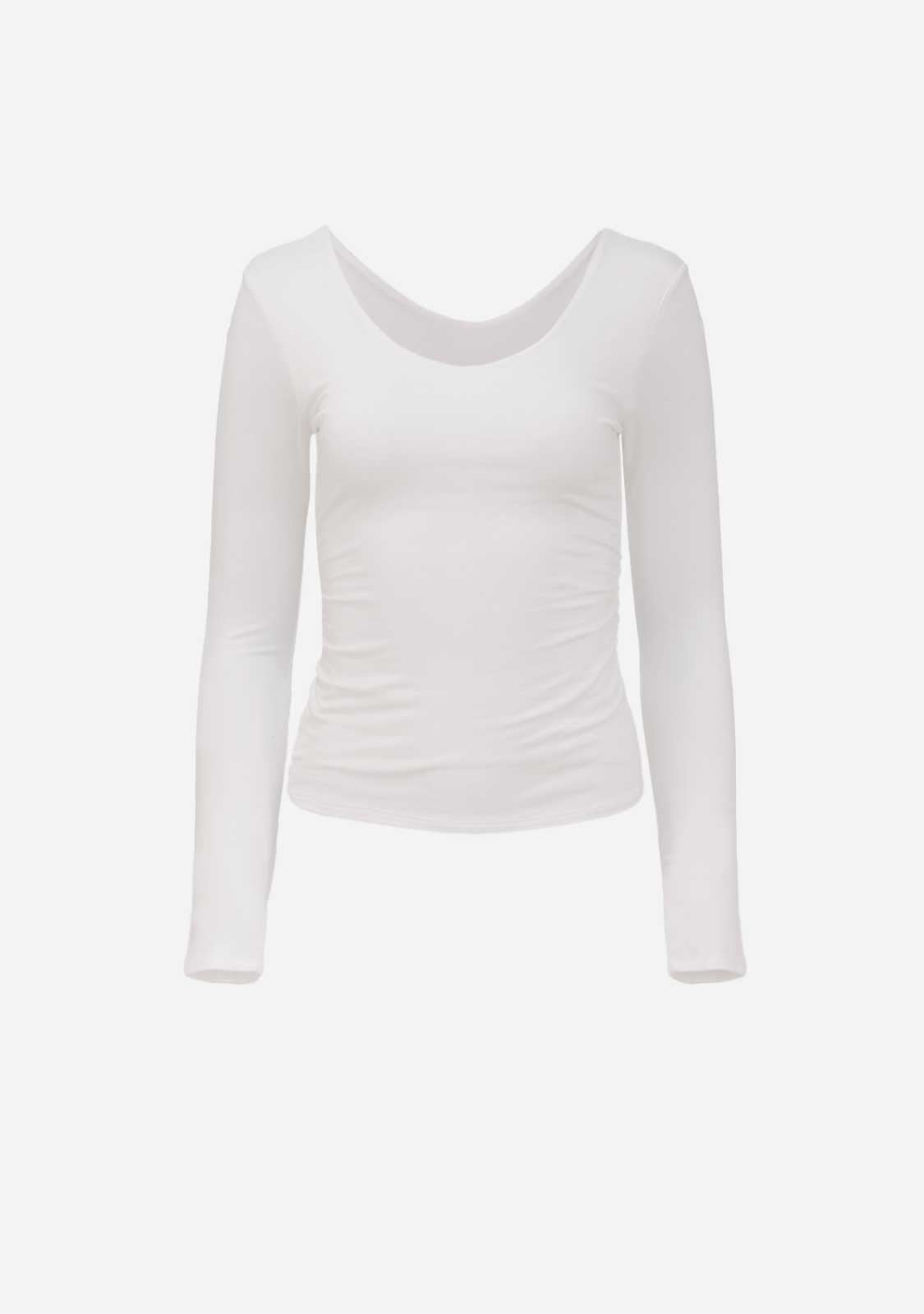 Dbl Layered V-Neck Side Ruched L/S Top